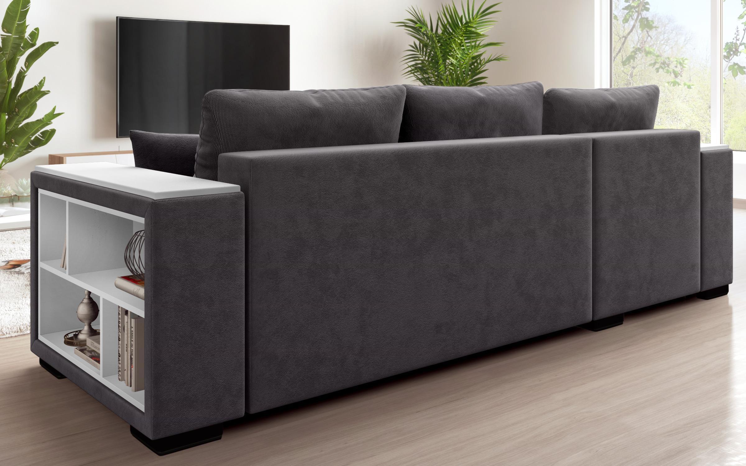 Extendable corner sofa with shelf armrest Melvin Spring S, dark grey  10