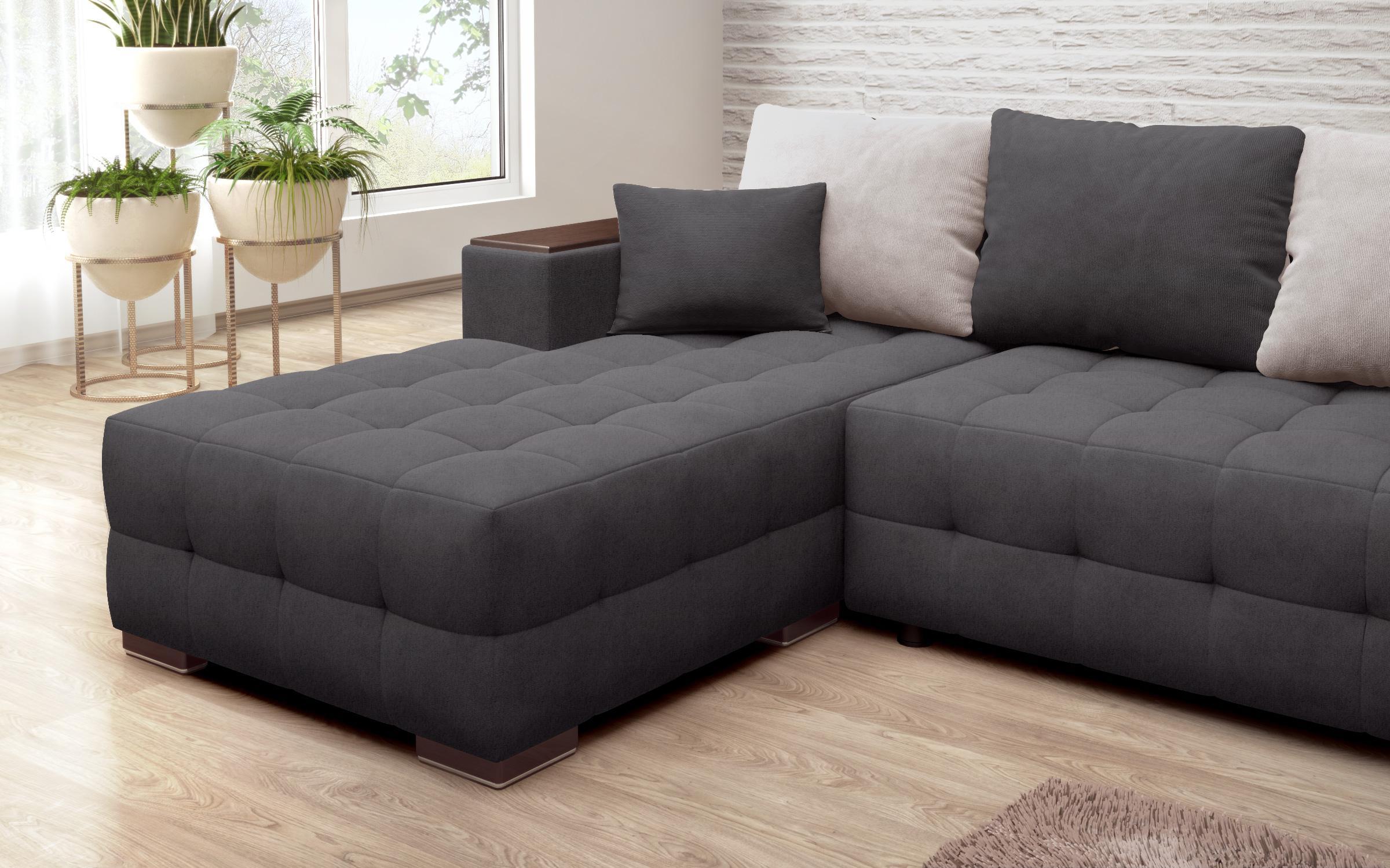 Extendable corner sofa with shelf armrest Melvin Spring, graphite + light brown  9