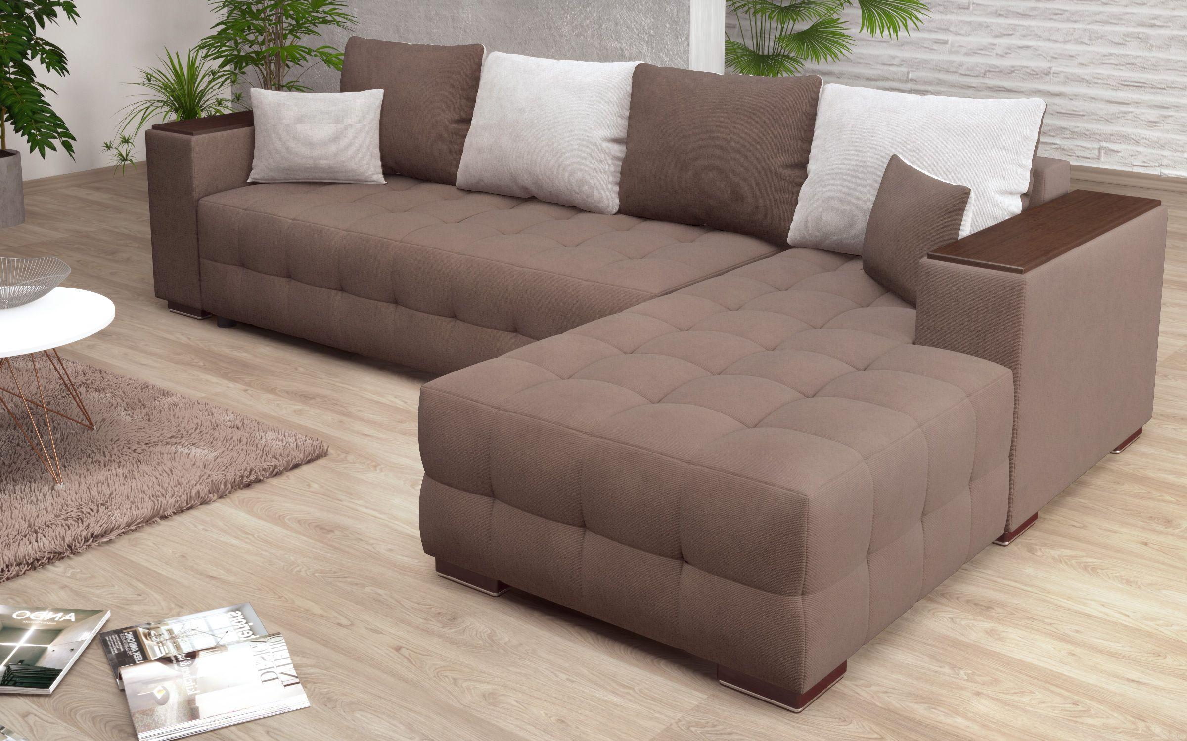 Extendable corner sofa with shelf armrest Melvin Spring, brown + beige  5