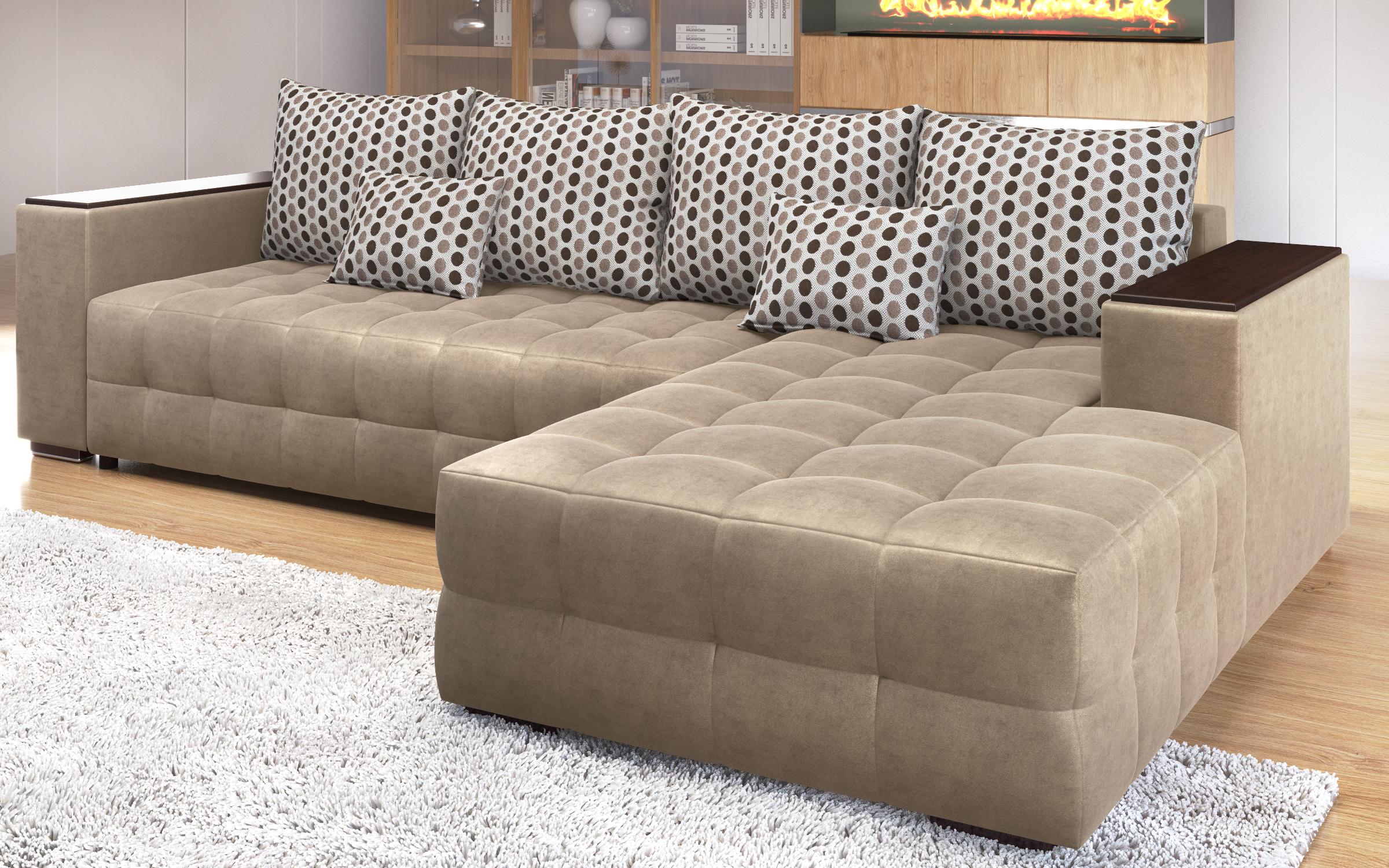 Extendable corner sofa with shelf armrest Melvin, dark beige  8