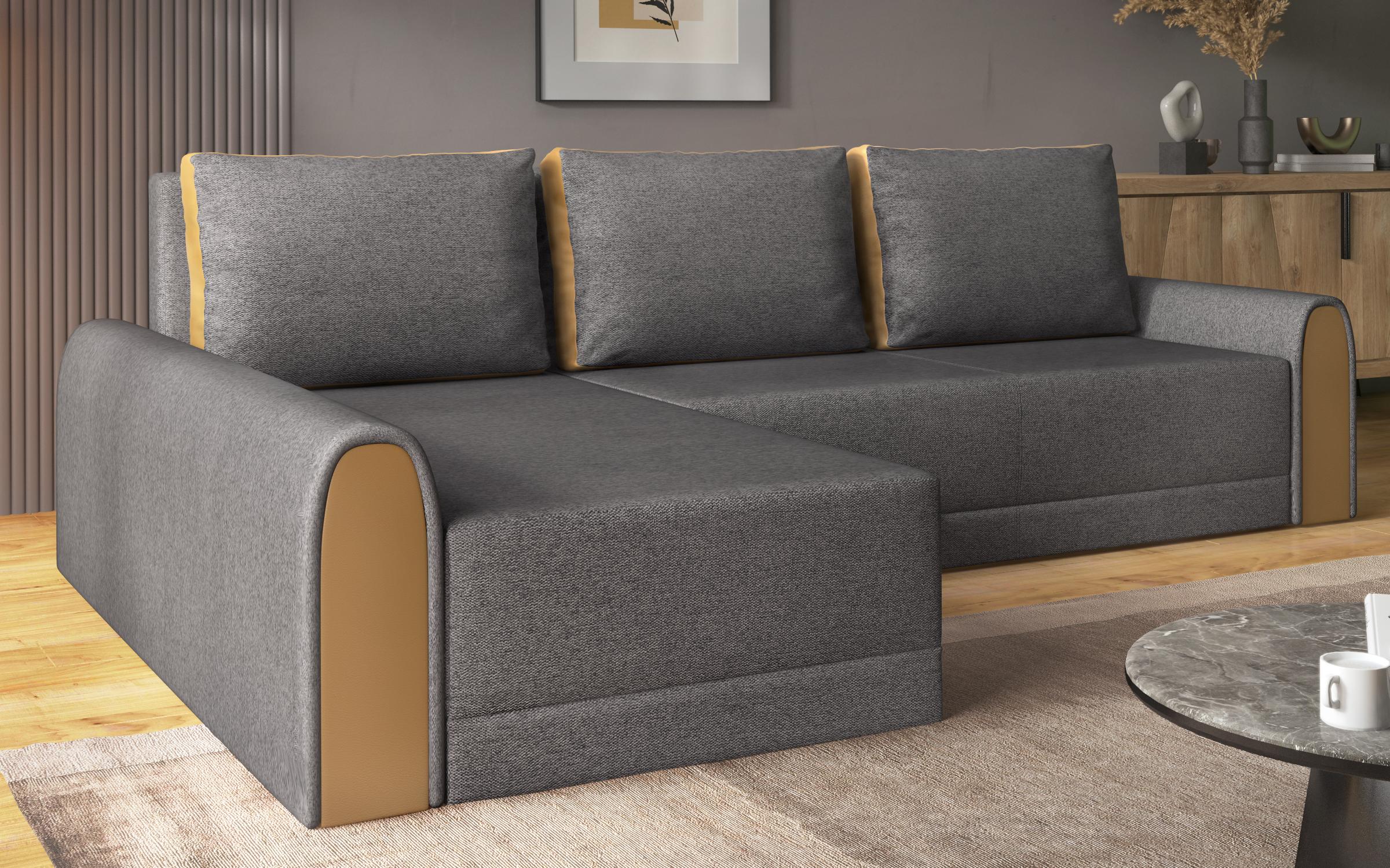 Extendable sofa Noran, brown + brown leather  5