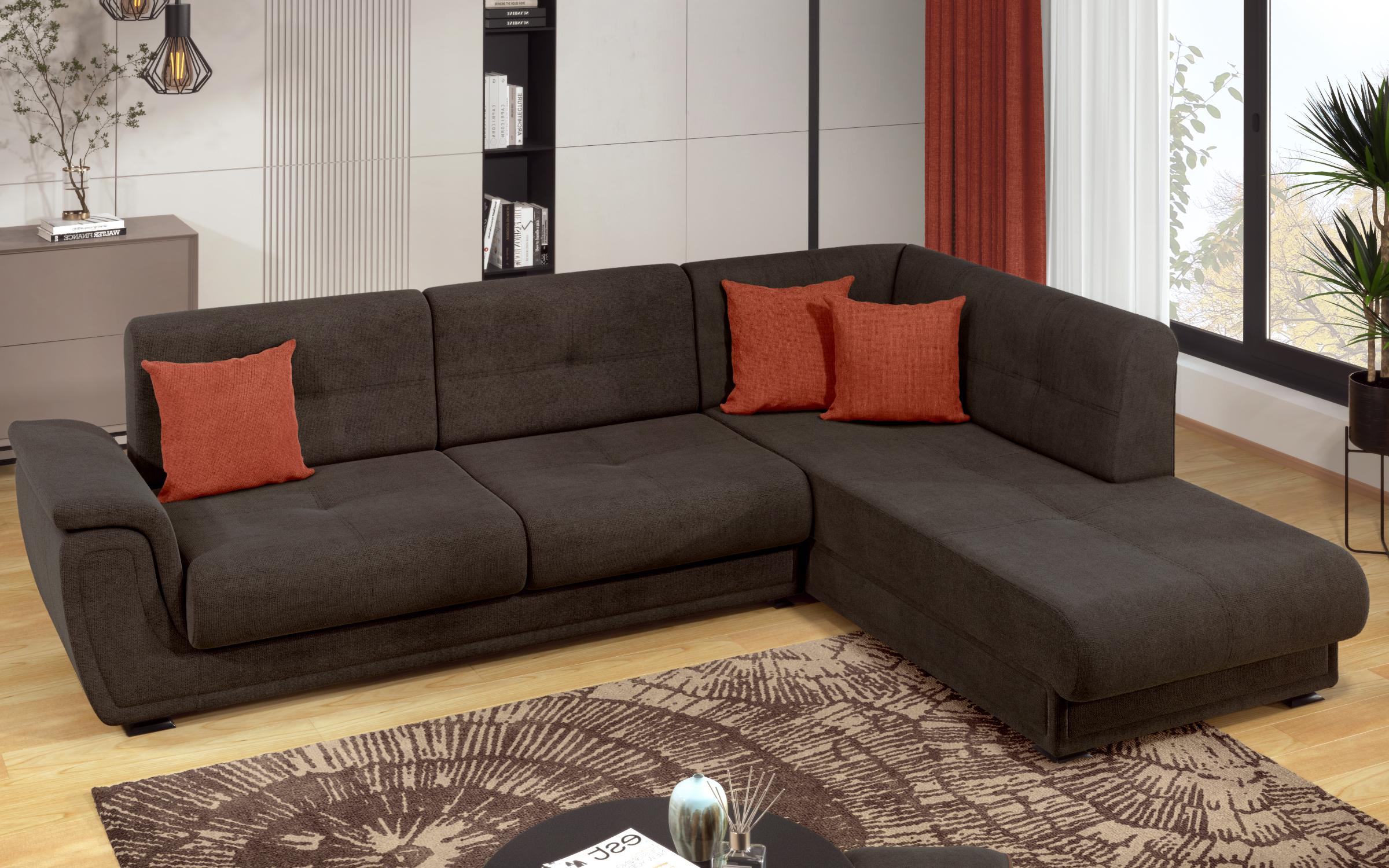 Extendable corner sofa + click-clack mechanism Princess Lux, brown + orange  6