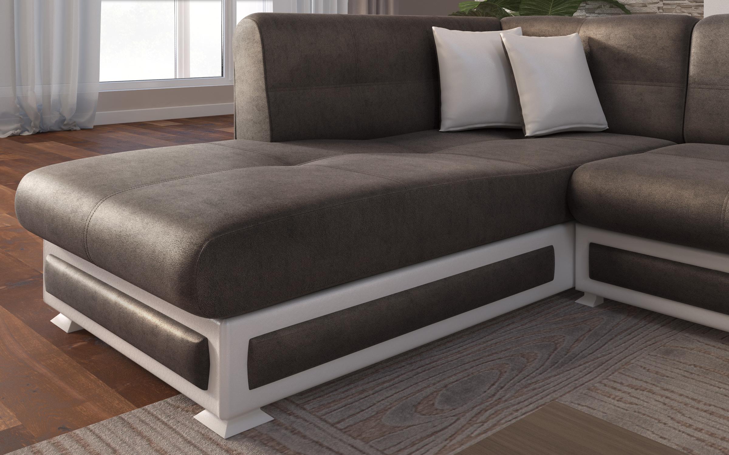 Extendable corner sofa + click-clack mechanism Princess ΙΙ, dark brown + white leather  6