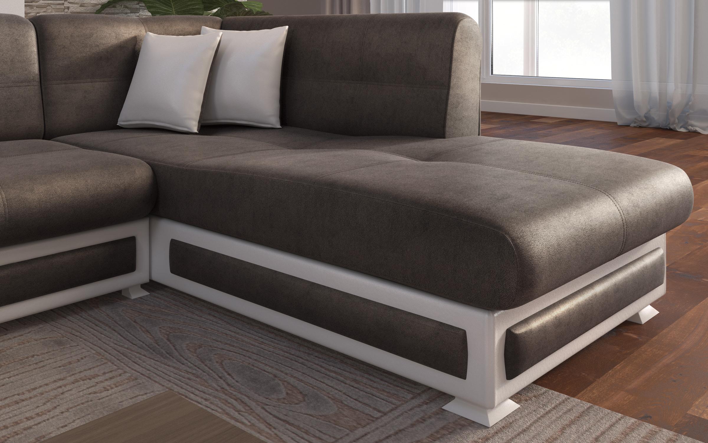 Extendable corner sofa + click-clack mechanism Princess ΙΙ, dark brown + white leather  6
