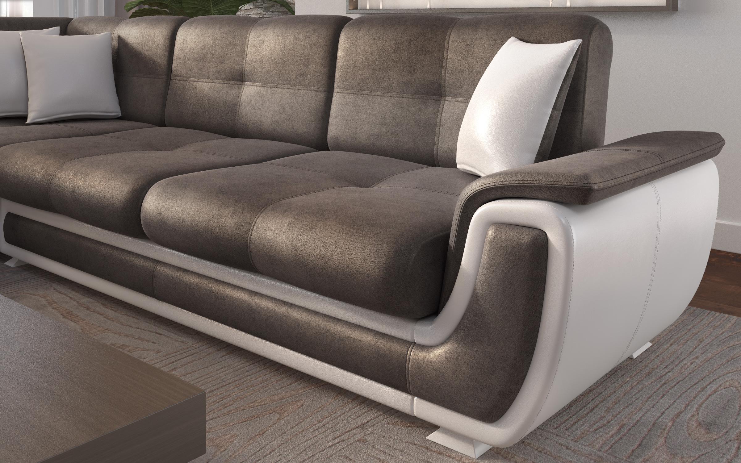Extendable corner sofa + click-clack mechanism Princess ΙΙ, dark brown + white leather  7