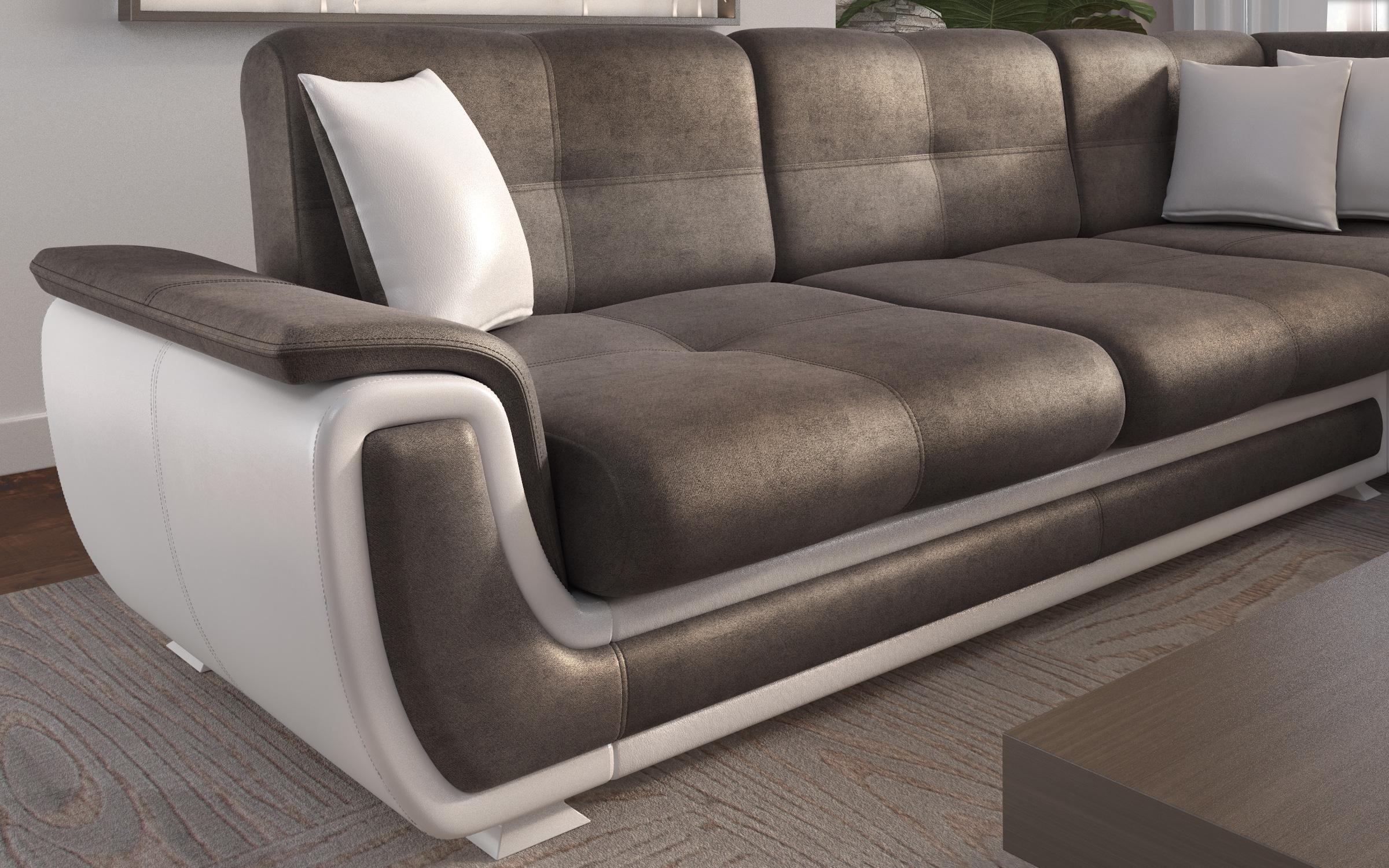 Extendable corner sofa + click-clack mechanism Princess ΙΙ, dark brown + white leather  7