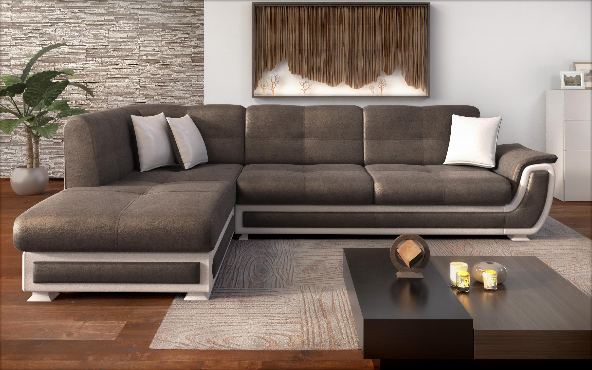 Extendable corner sofa + click-clack mechanism Princess ΙΙ, dark brown + white leather  1