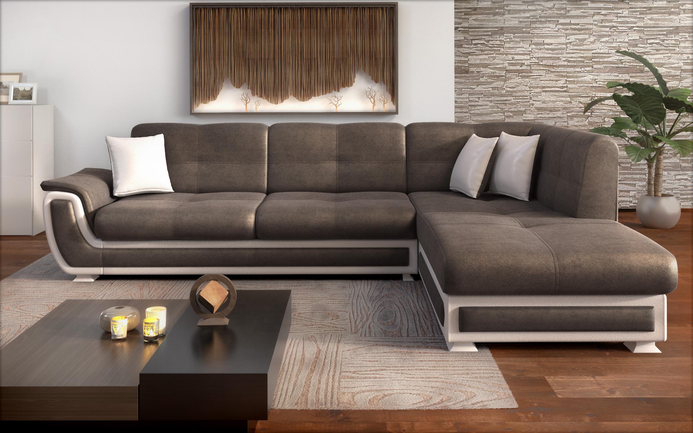 Extendable corner sofa + click-clack mechanism Princess ΙΙ, dark brown + white leather  1