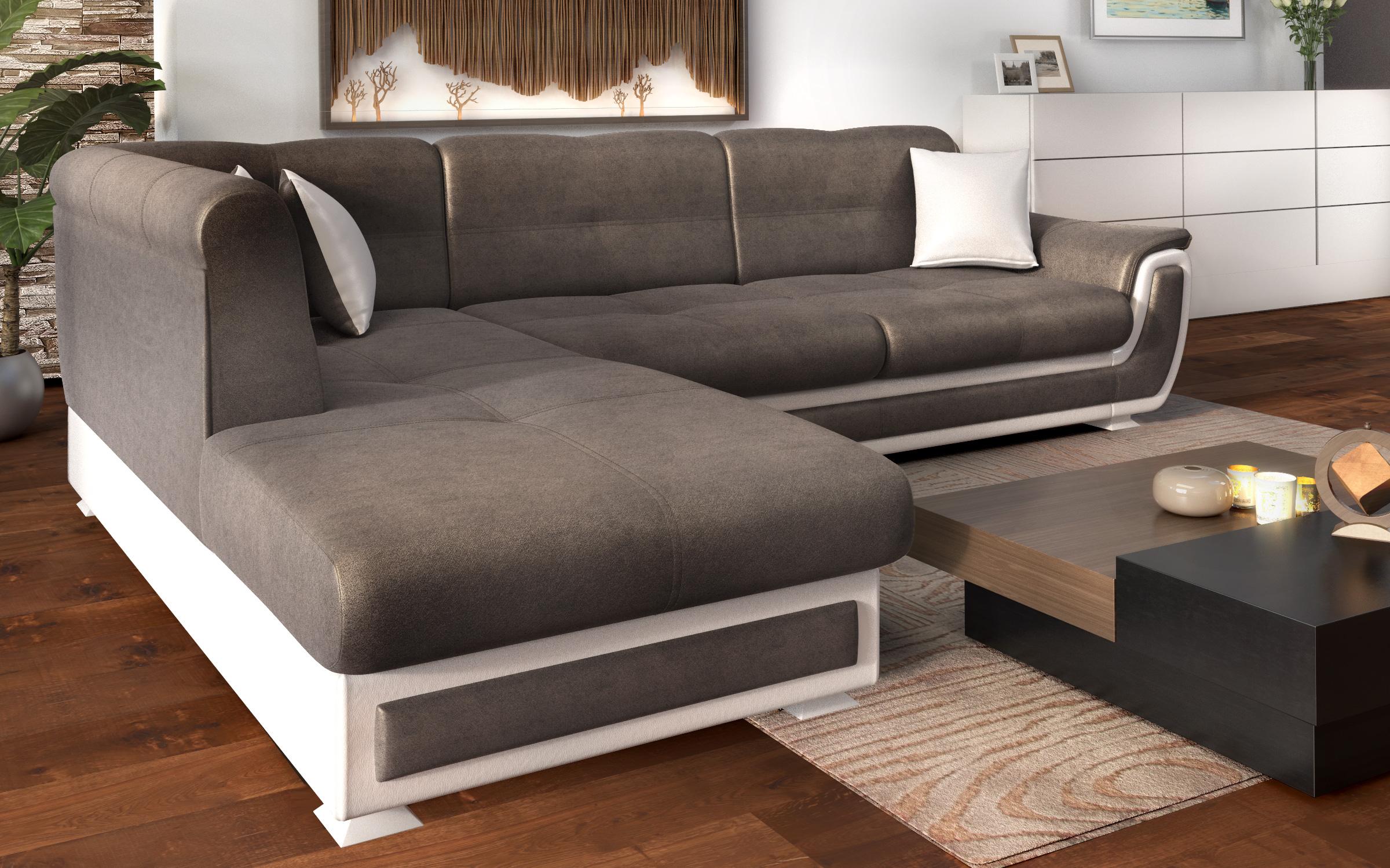 Extendable corner sofa + click-clack mechanism Princess ΙΙ, dark brown + white leather  3
