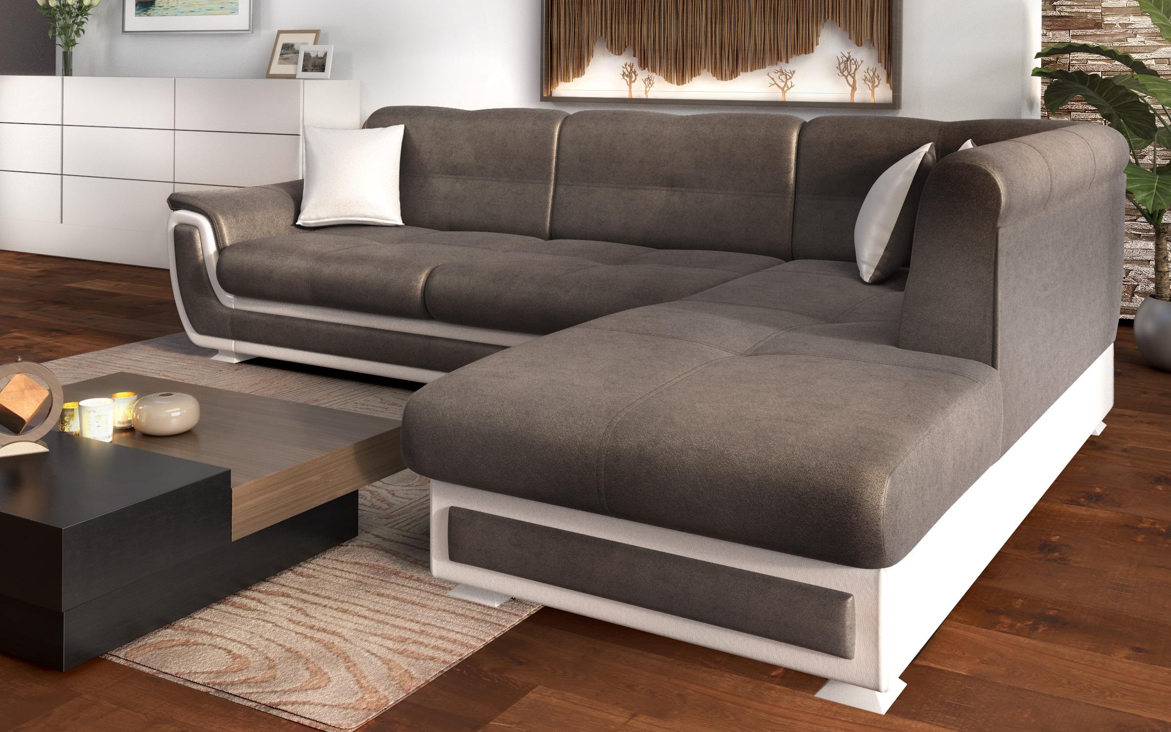 Extendable corner sofa + click-clack mechanism Princess ΙΙ, dark brown + white leather  3