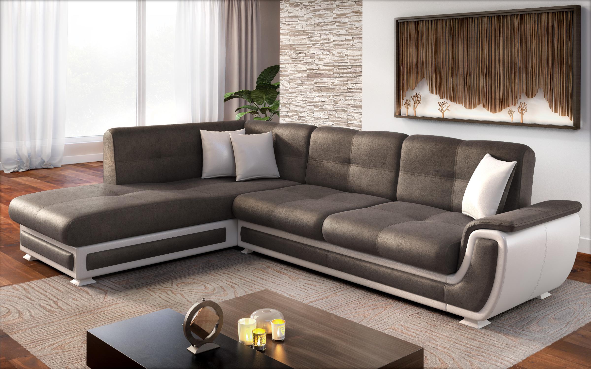 Extendable corner sofa + click-clack mechanism Princess ΙΙ, dark brown + white leather  4