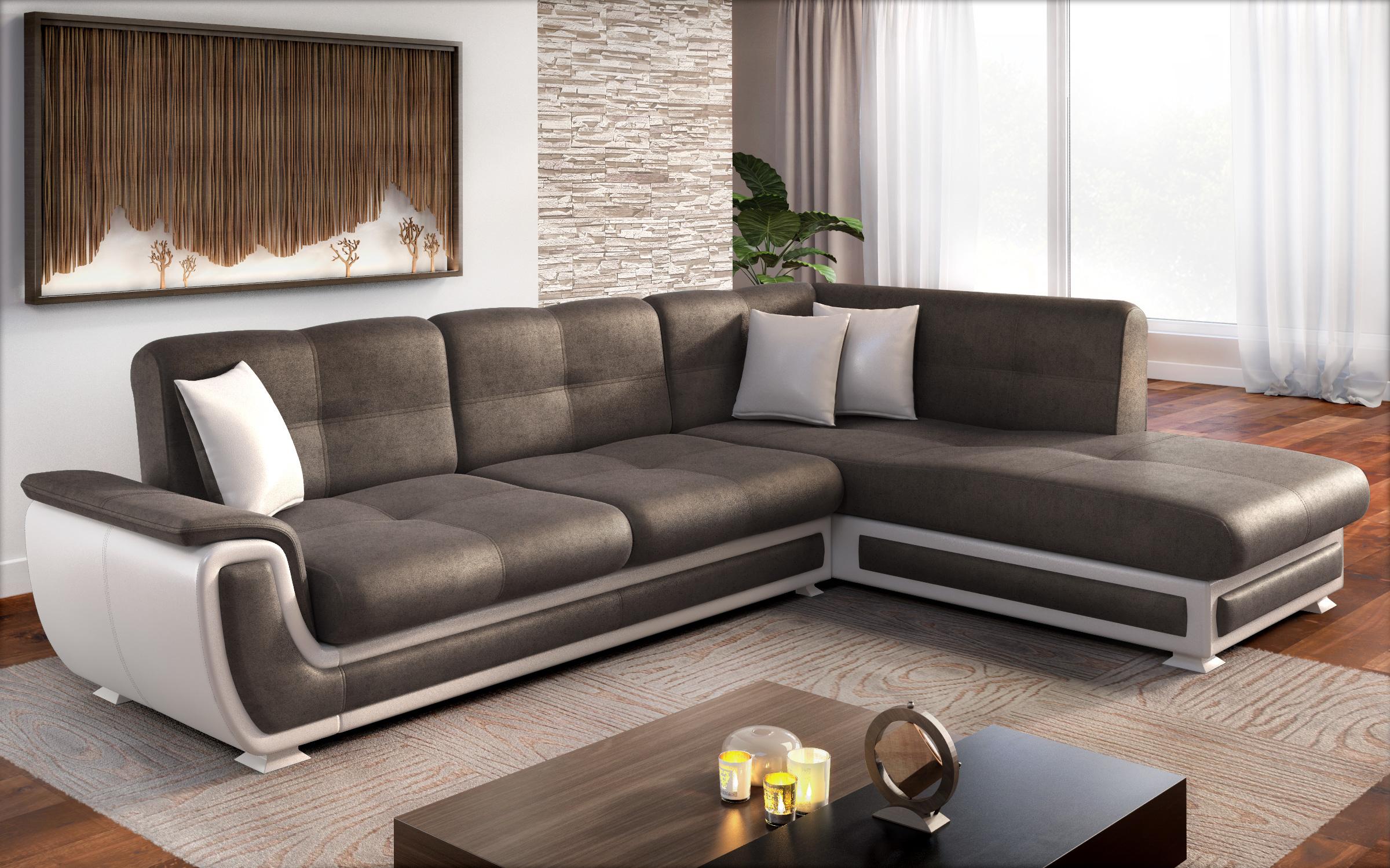 Extendable corner sofa + click-clack mechanism Princess ΙΙ, dark brown + white leather  4