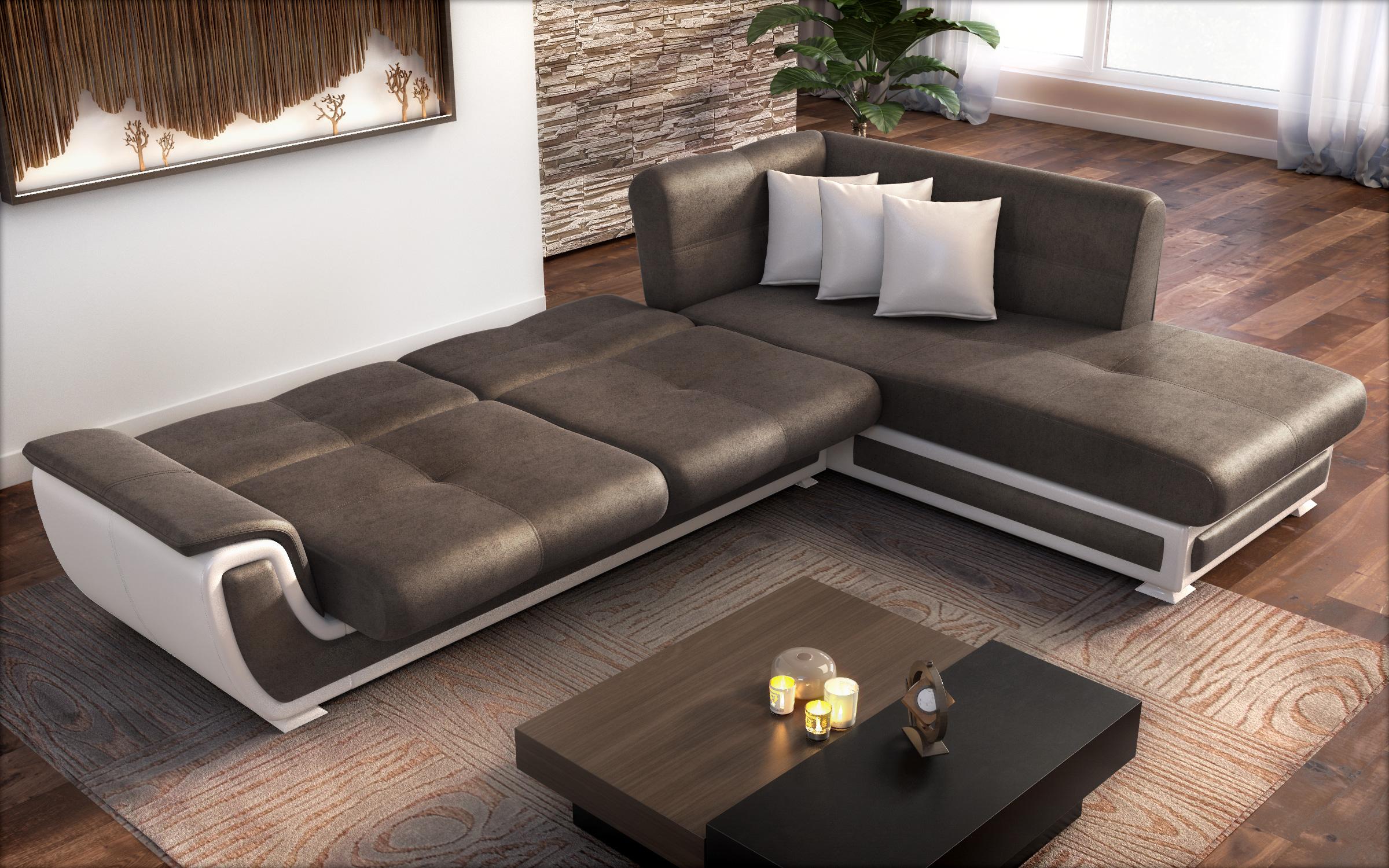 Extendable corner sofa + click-clack mechanism Princess ΙΙ, dark brown + white leather  5