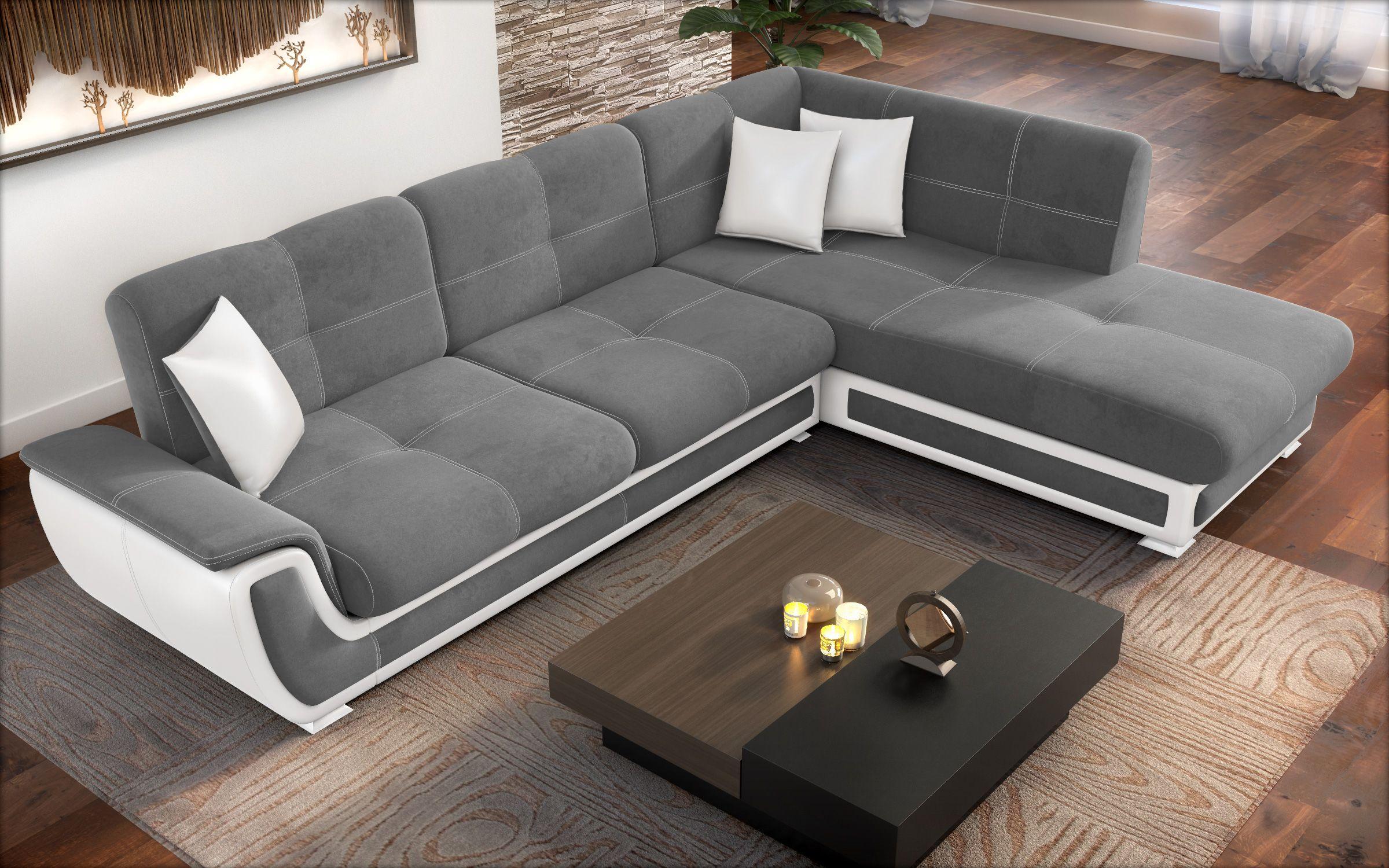 Extendable corner sofa + click-clack mechanism Princess ΙΙ, grey + white leather  7