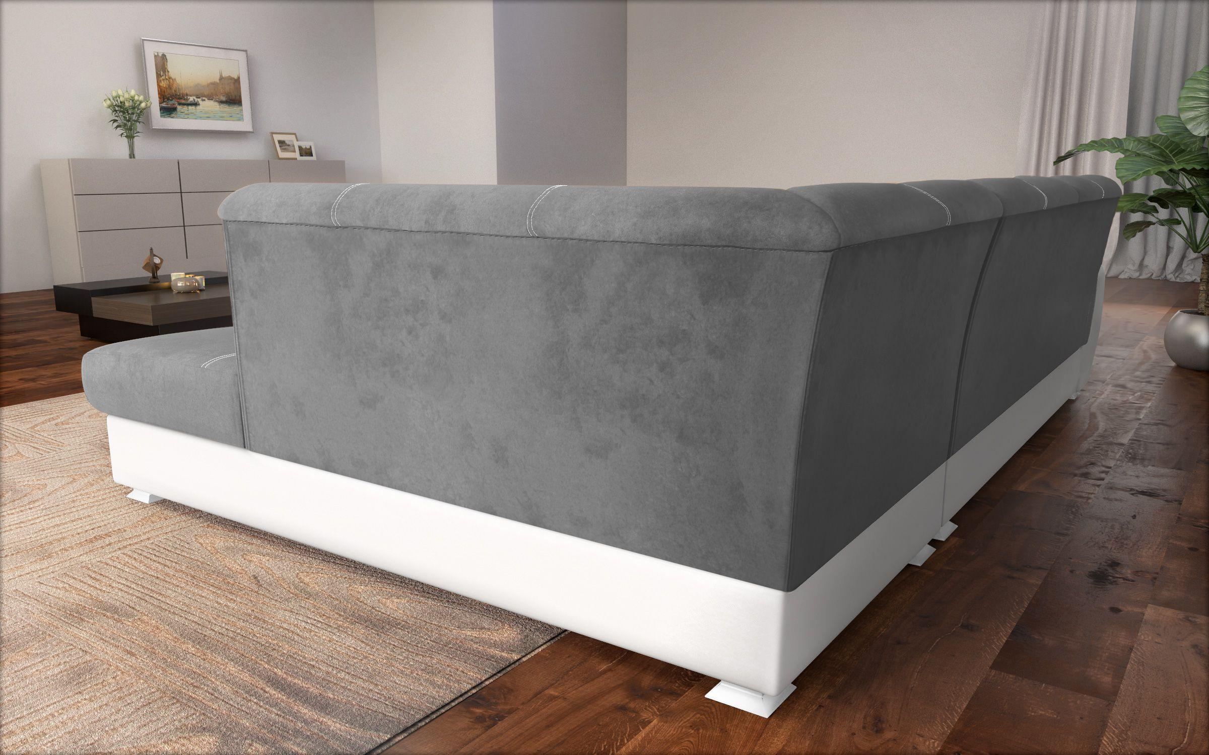 Extendable corner sofa + click-clack mechanism Princess ΙΙ, grey + white leather  9