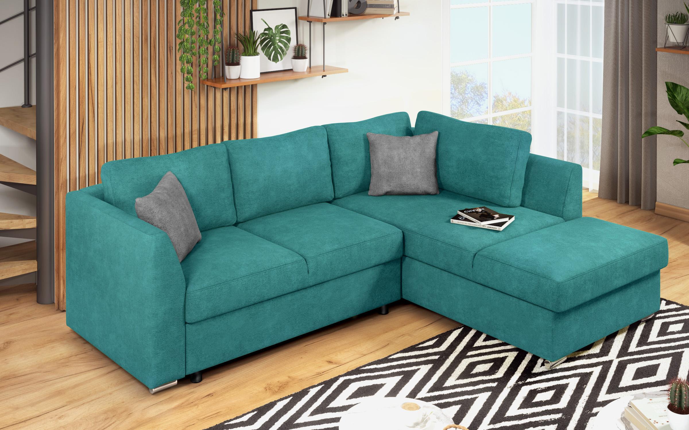 Extendable corner sofa Toscana S, turquoise + light grey  7