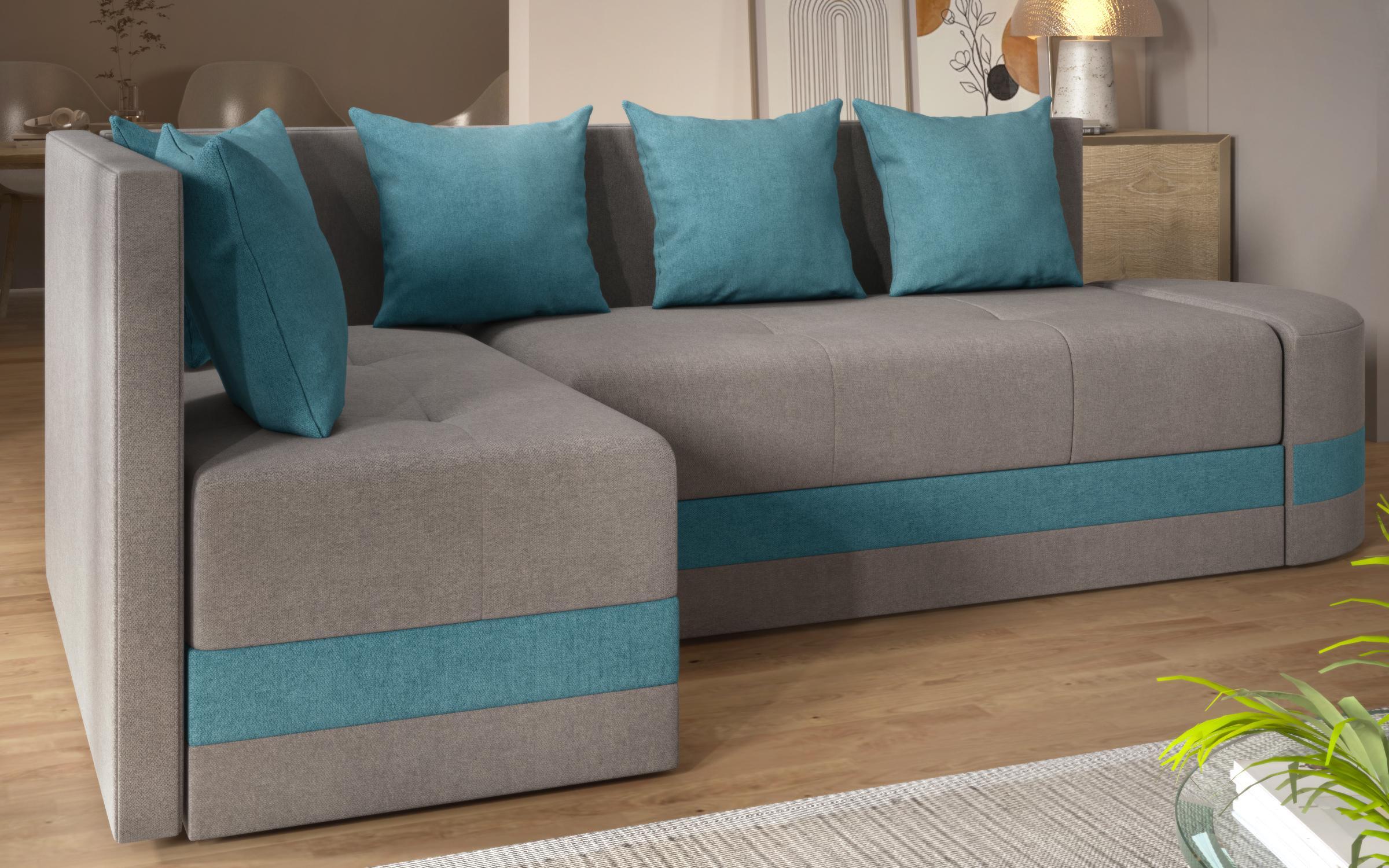 Extendable corner sofa Viliyan S, grey + turquoise  6