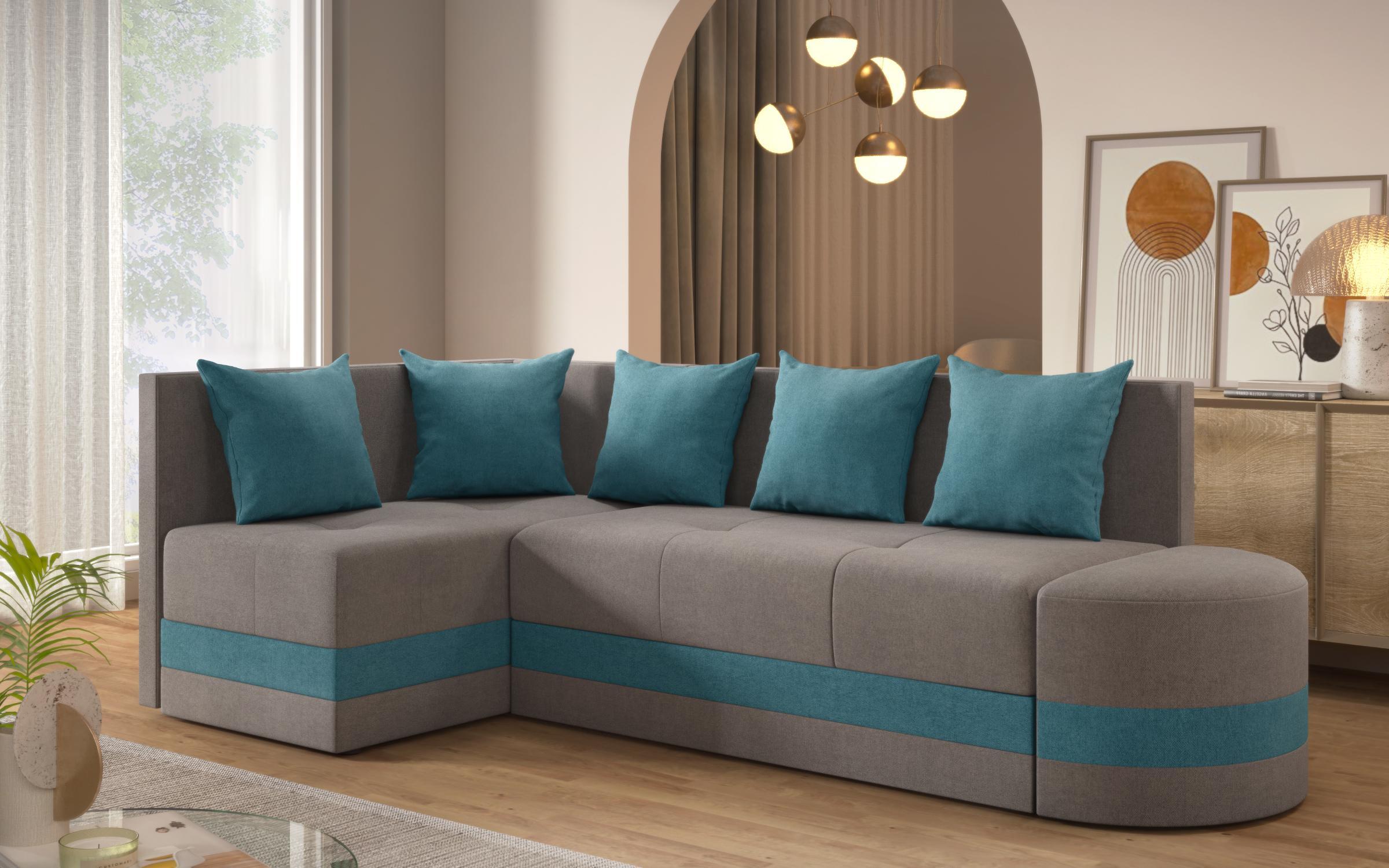 Extendable corner sofa Viliyan S, grey + turquoise  4