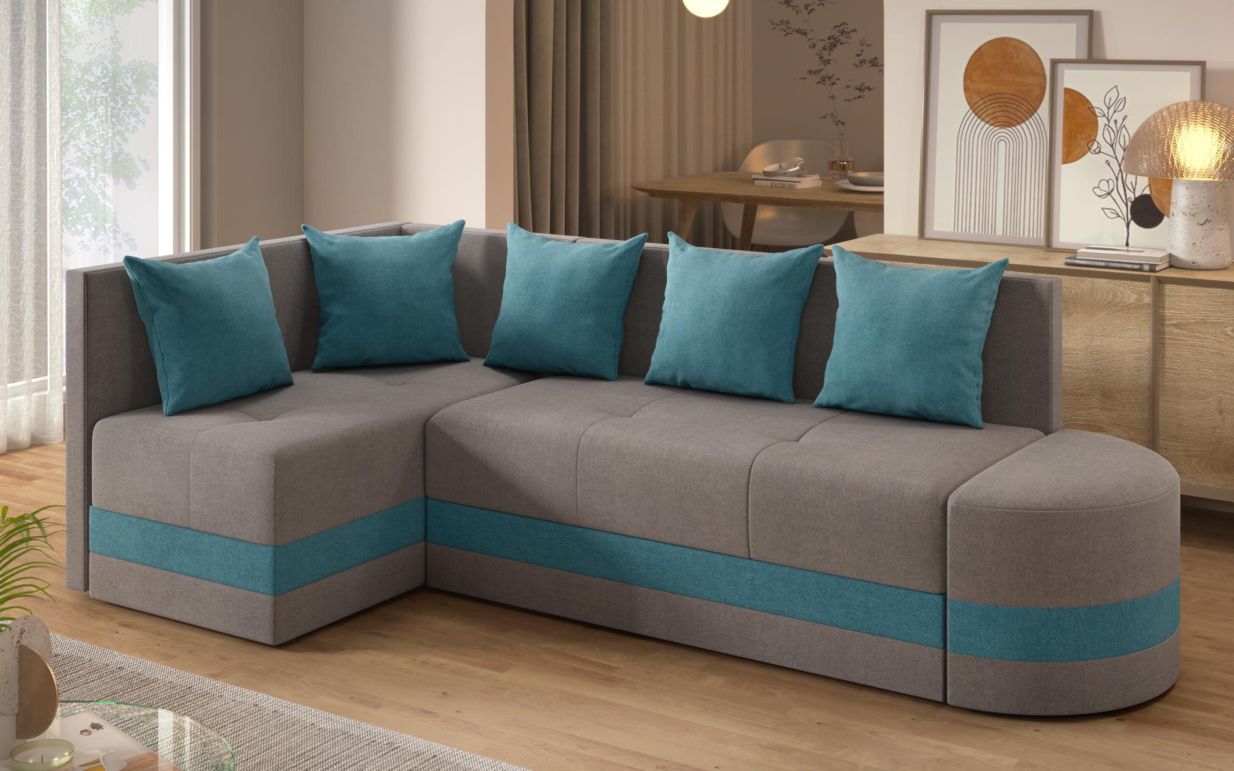 Extendable corner sofa Viliyan S, grey + turquoise  7