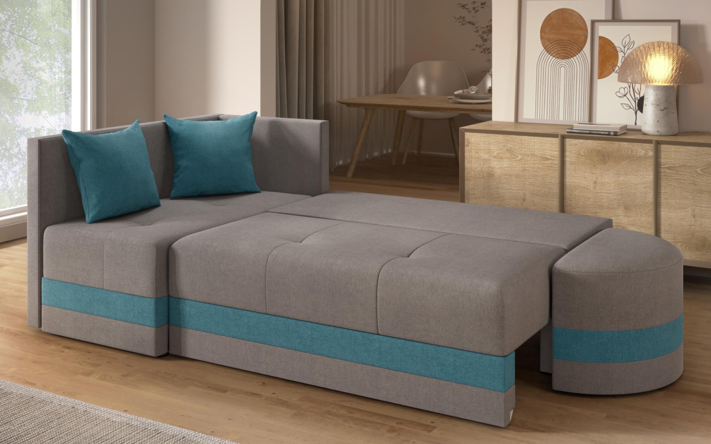 Extendable corner sofa Viliyan S, grey + turquoise  8