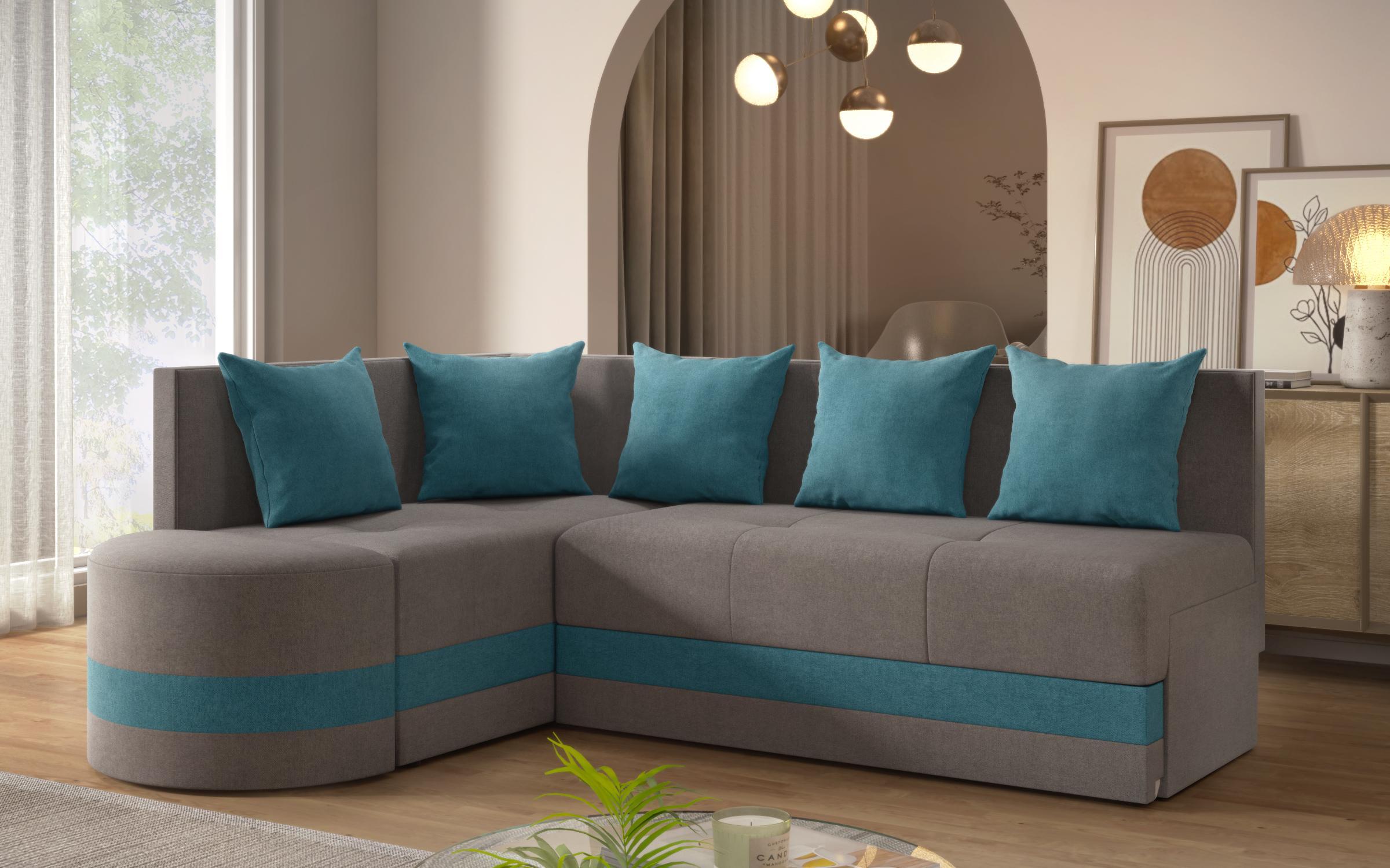 Extendable corner sofa Viliyan S, grey + turquoise  5