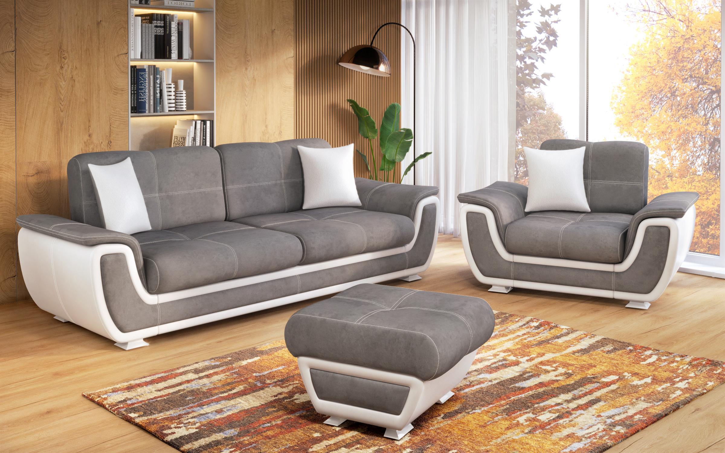 Extendable click-clack sofa Princess ΙΙ, grey + white leather  9