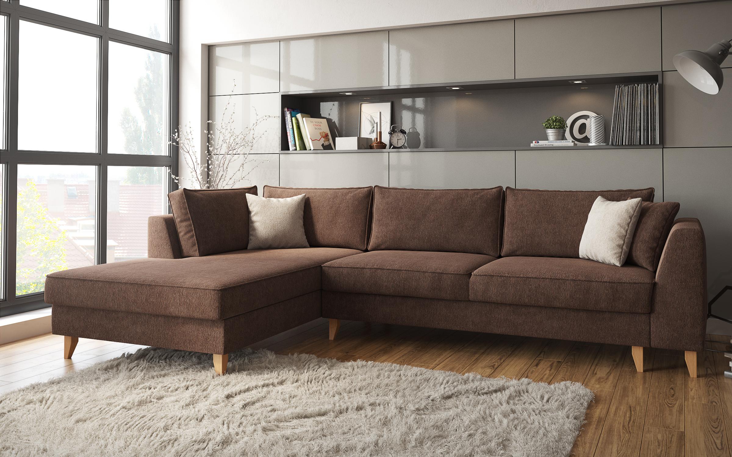 Extendable corner sofa Bologna, brown + beige  3