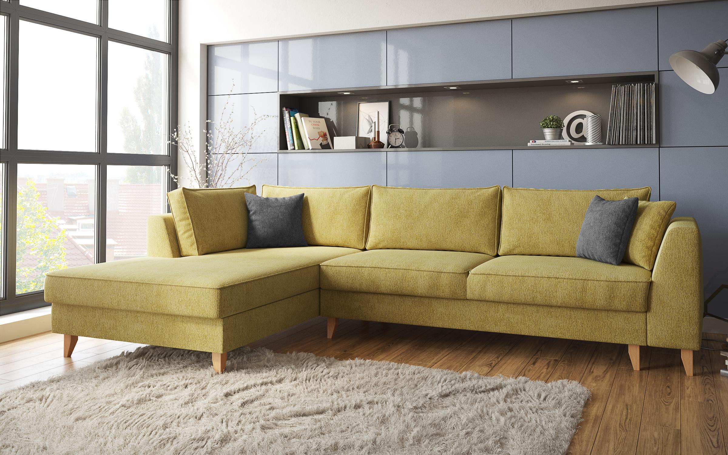 Extendable corner sofa Bologna, yellow + dark grey  3