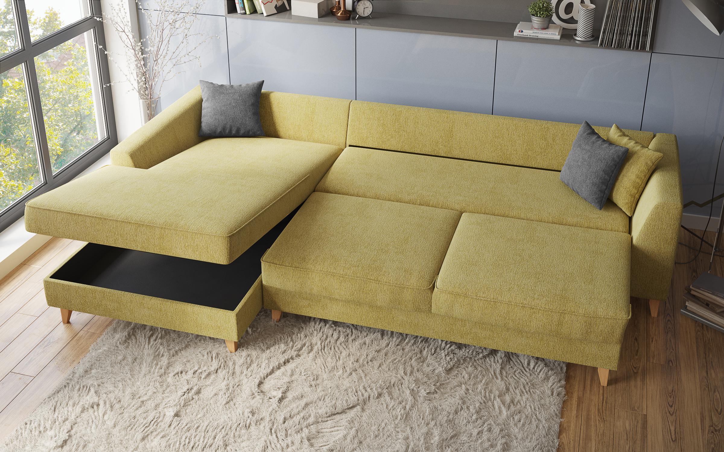 Extendable corner sofa Bologna, yellow + dark grey  4