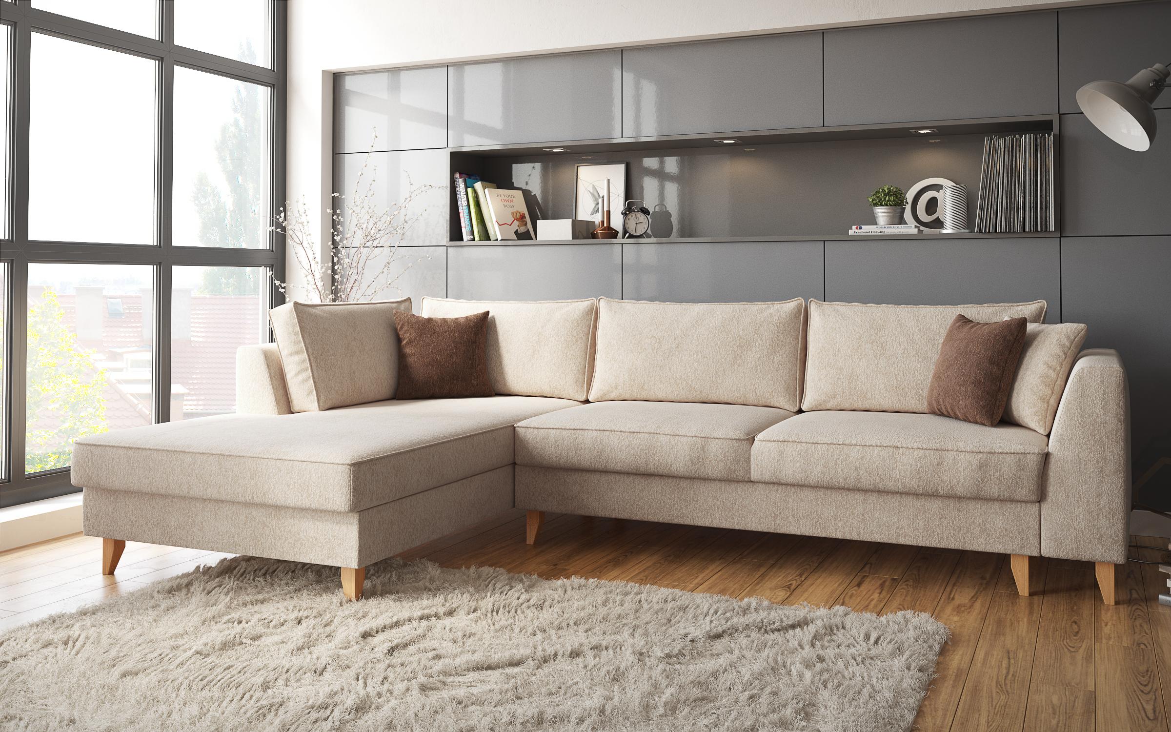 Extendable corner sofa Bologna, beige + brown  3
