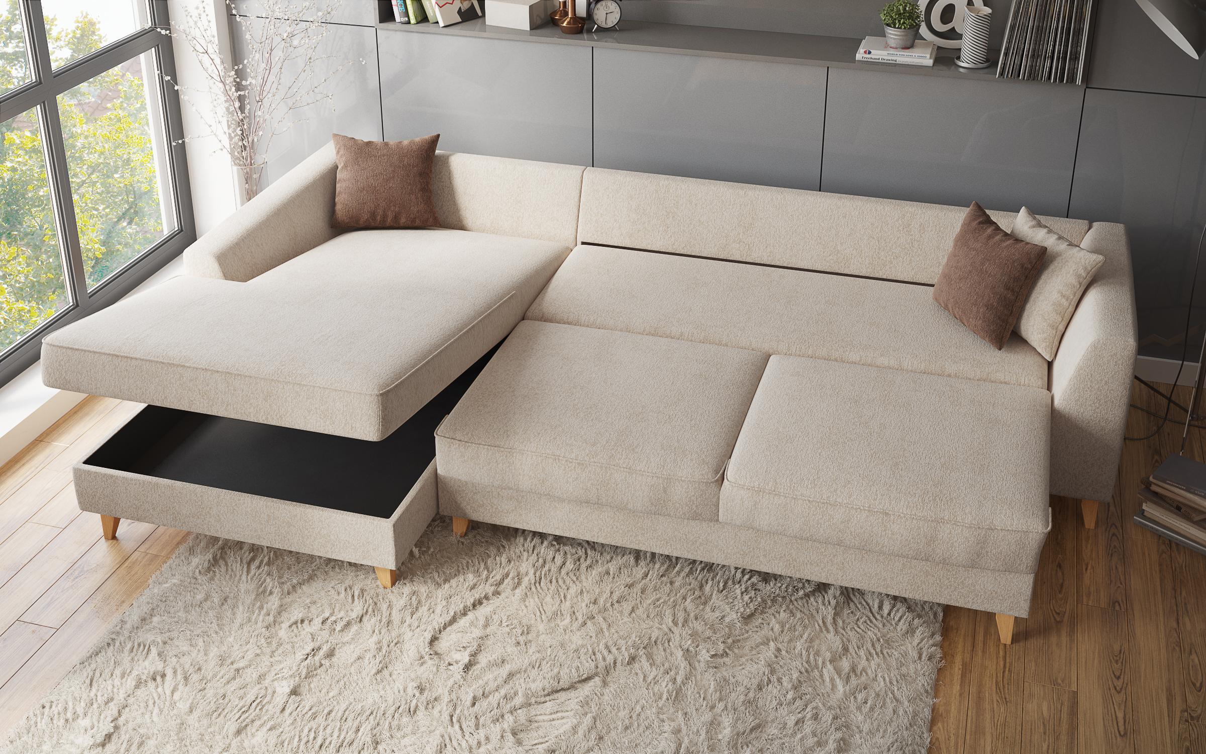 Extendable corner sofa Bologna, beige + brown  4