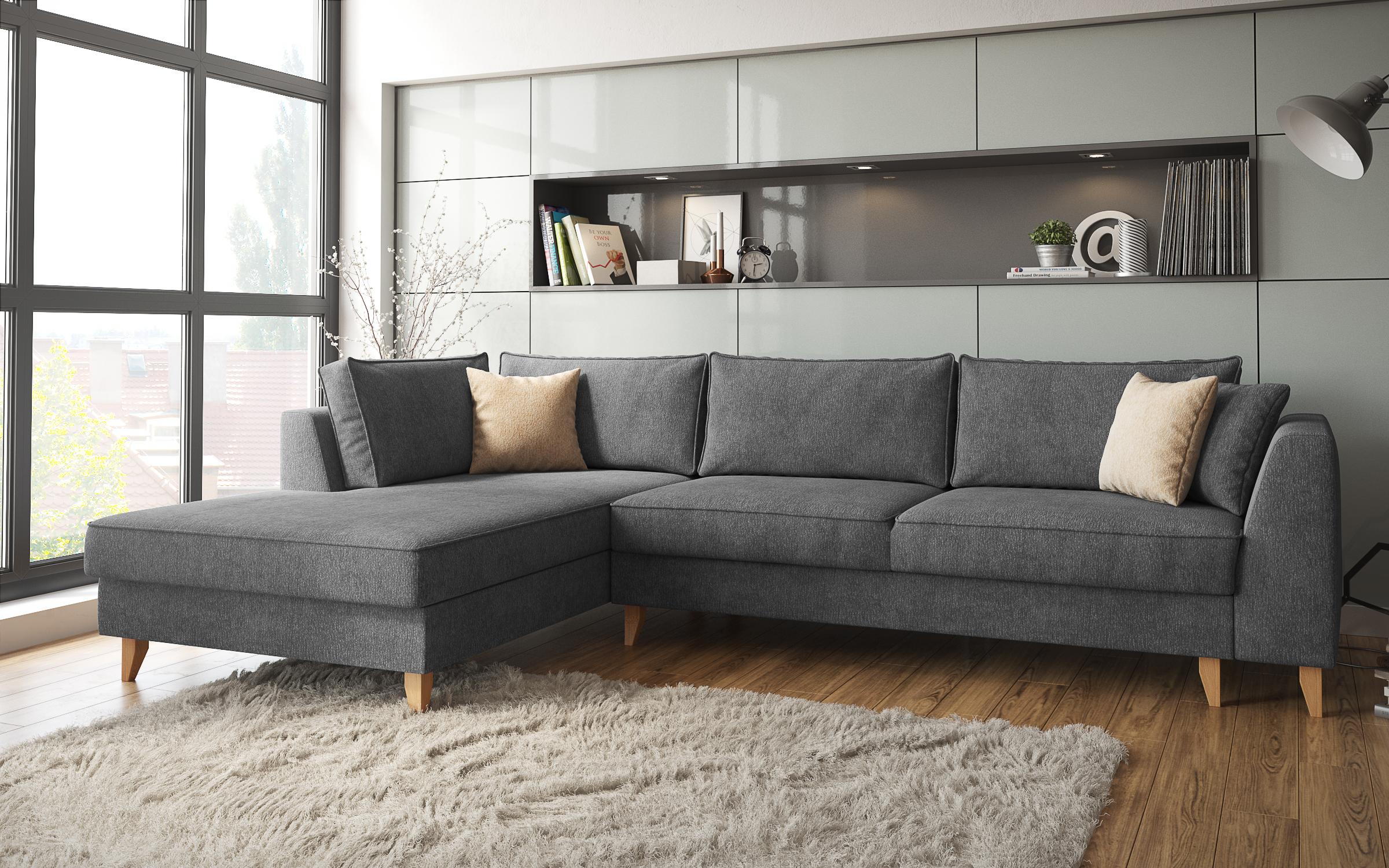 Extendable corner sofa Bologna, dark grey + beige  3