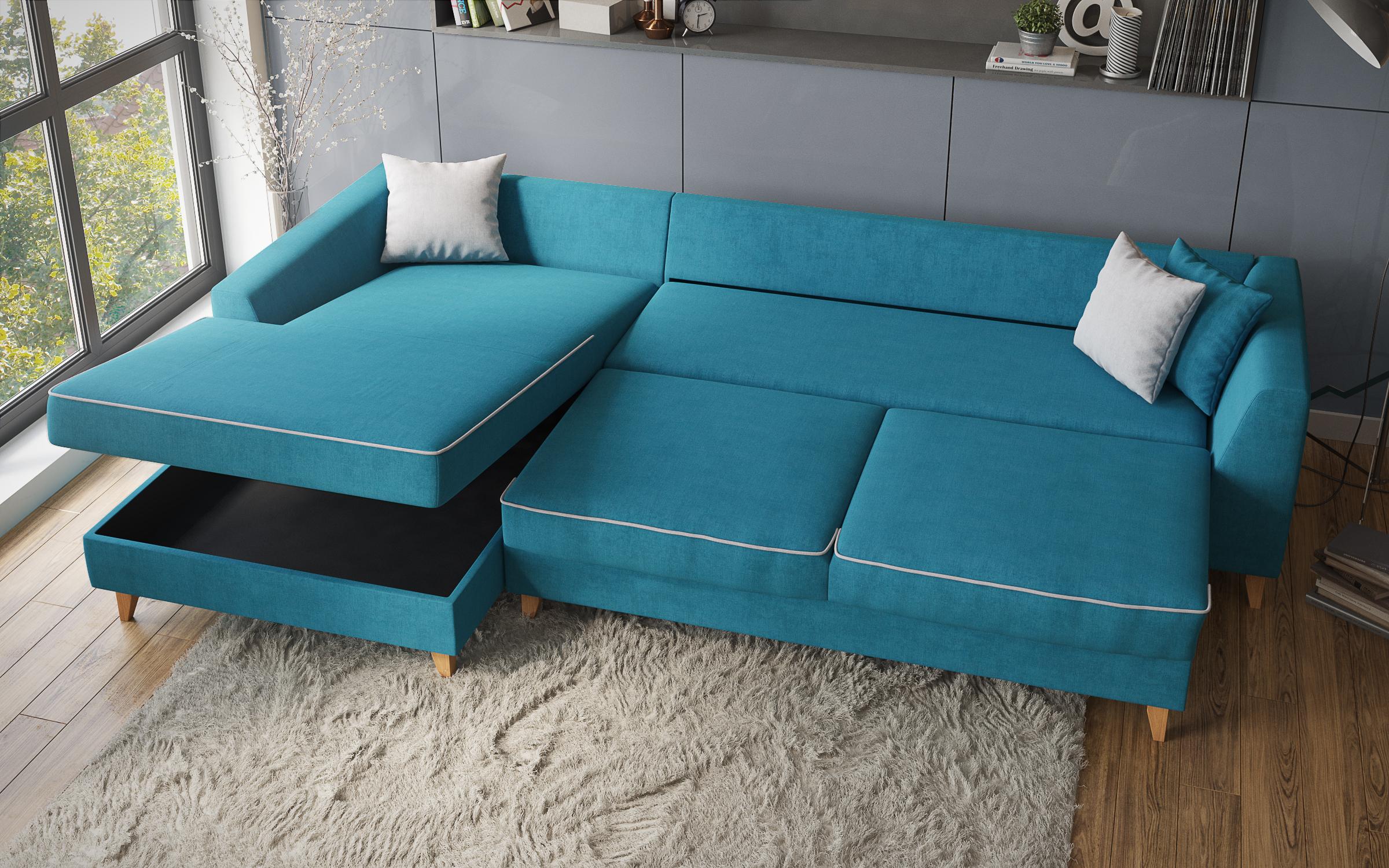 Extendable corner sofa Bologna, azure blue + light grey  4