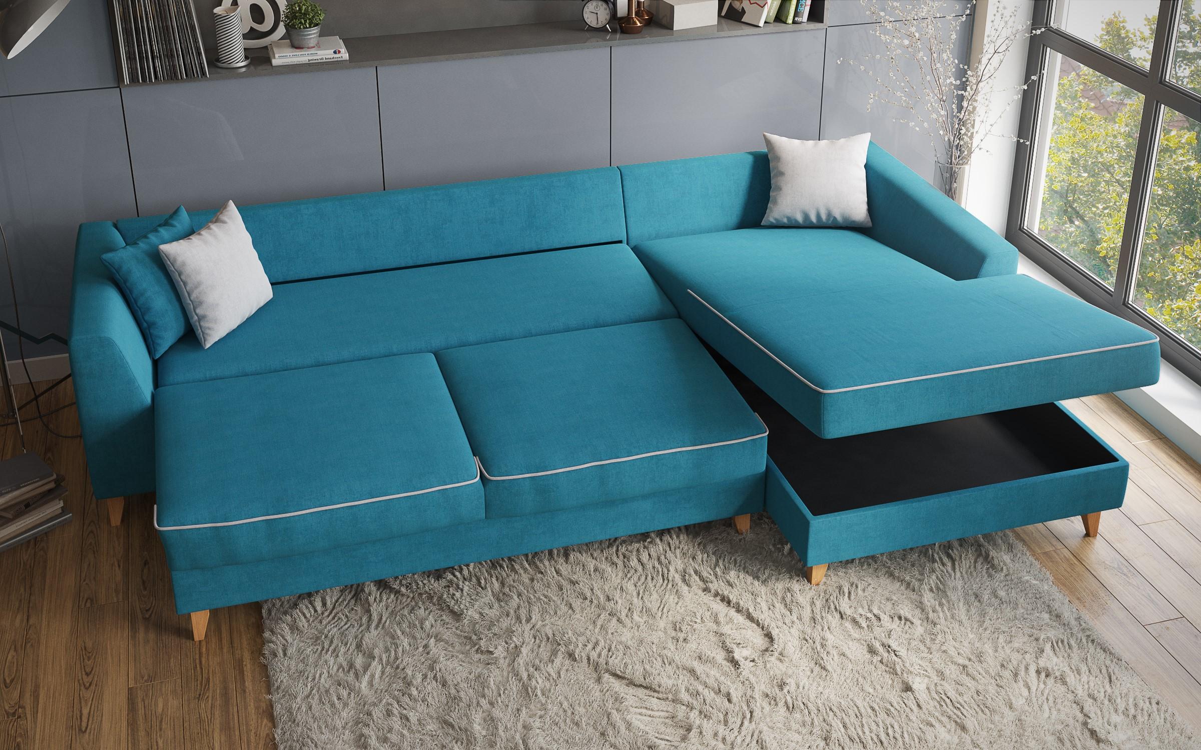 Extendable corner sofa Bologna, azure blue + light grey  4