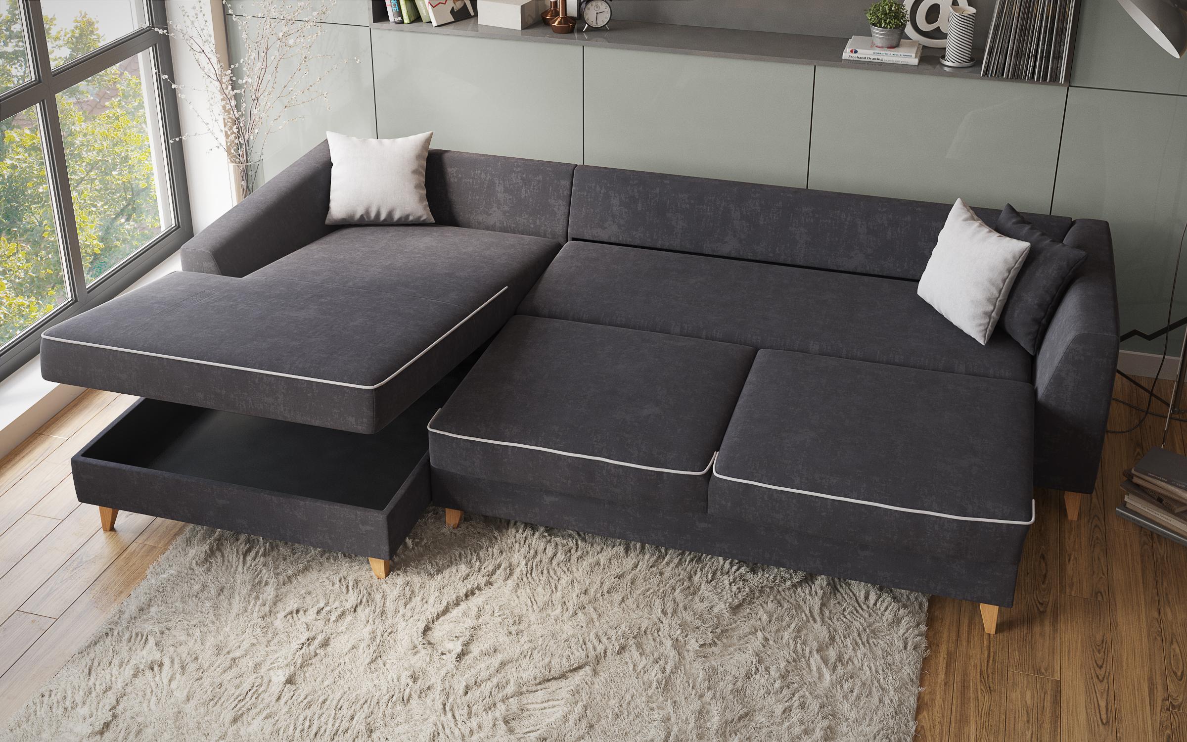 Extendable corner sofa Bologna, dark grey + light grey  4