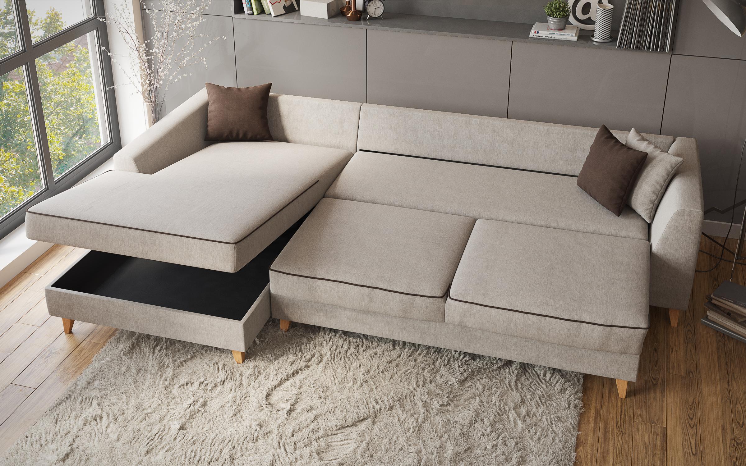 Extendable corner sofa Bologna, light beige + brown  4