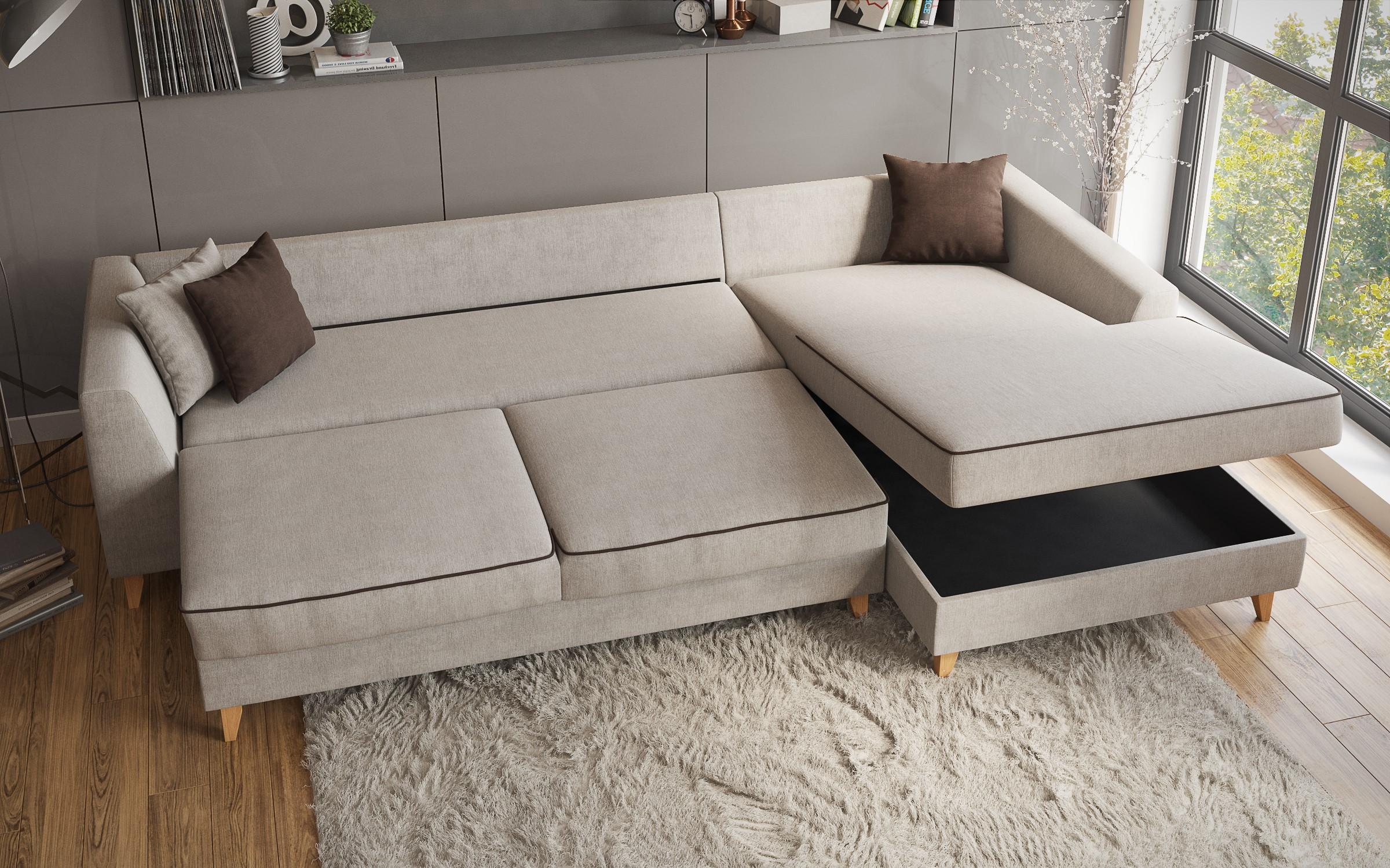 Extendable corner sofa Bologna, light beige + brown  4
