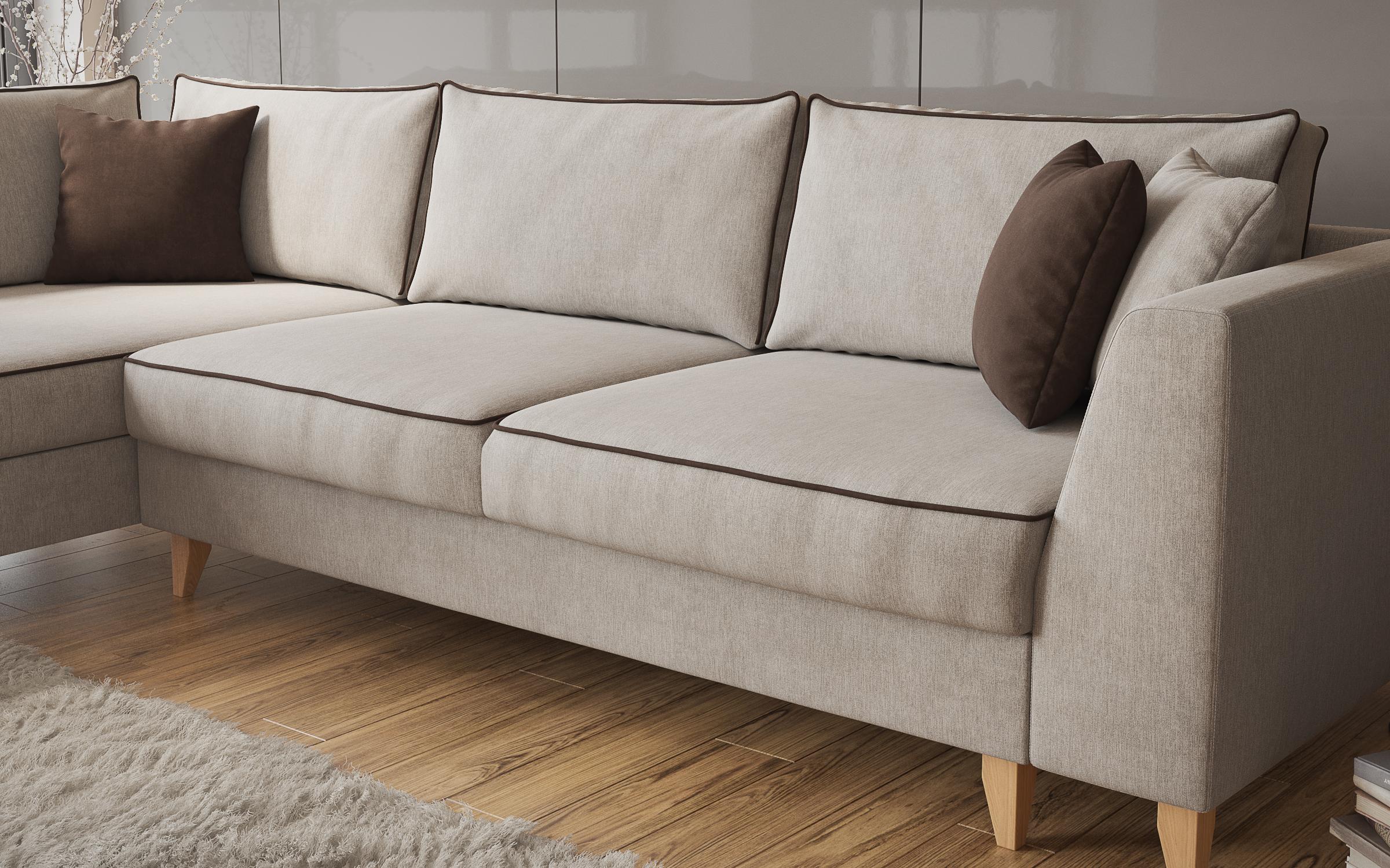 Extendable corner sofa Bologna, light beige + brown  5