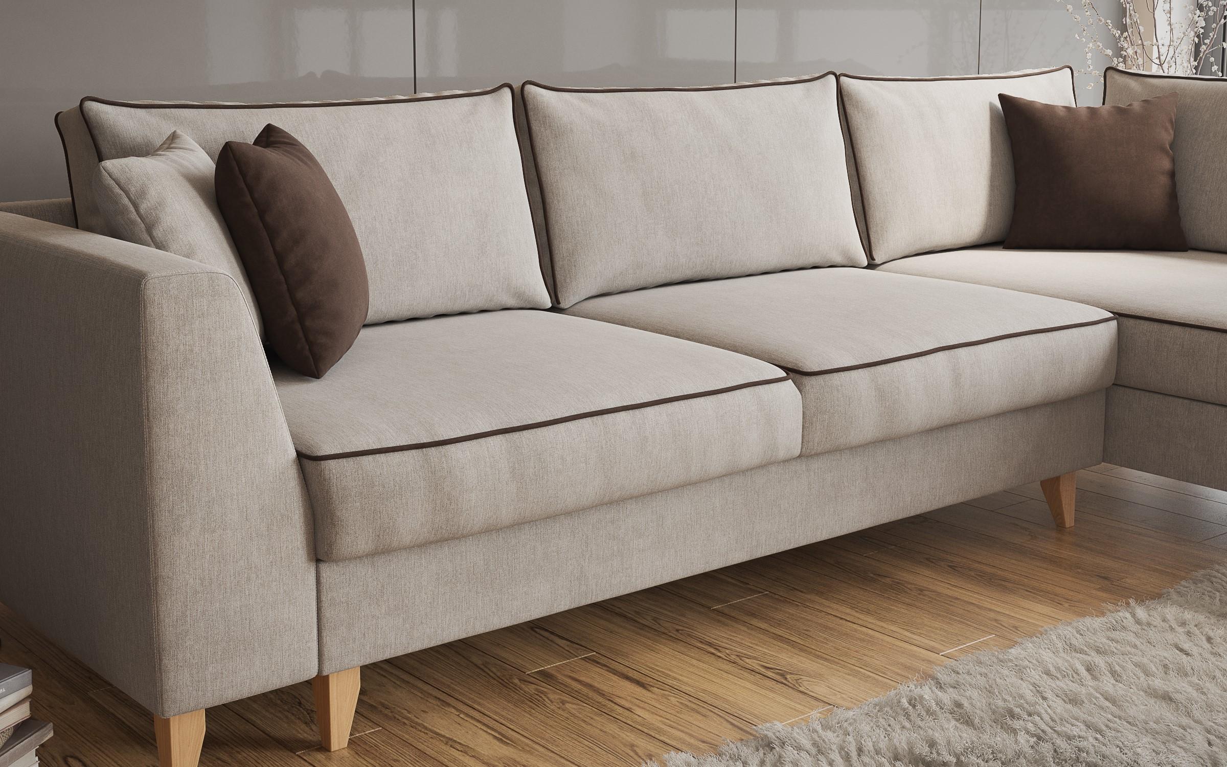 Extendable corner sofa Bologna, light beige + brown  5
