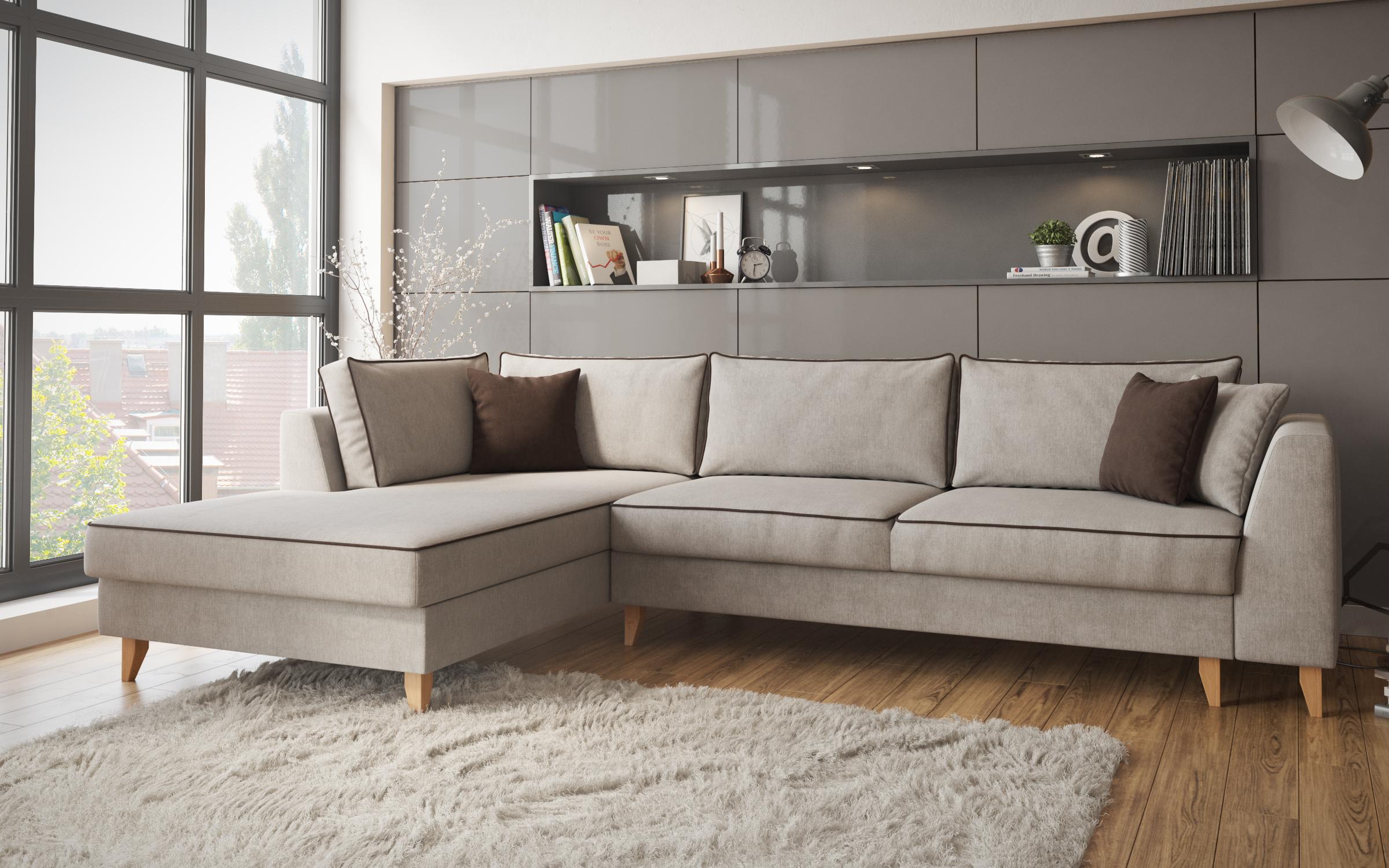 Extendable corner sofa Bologna, light beige + brown  3
