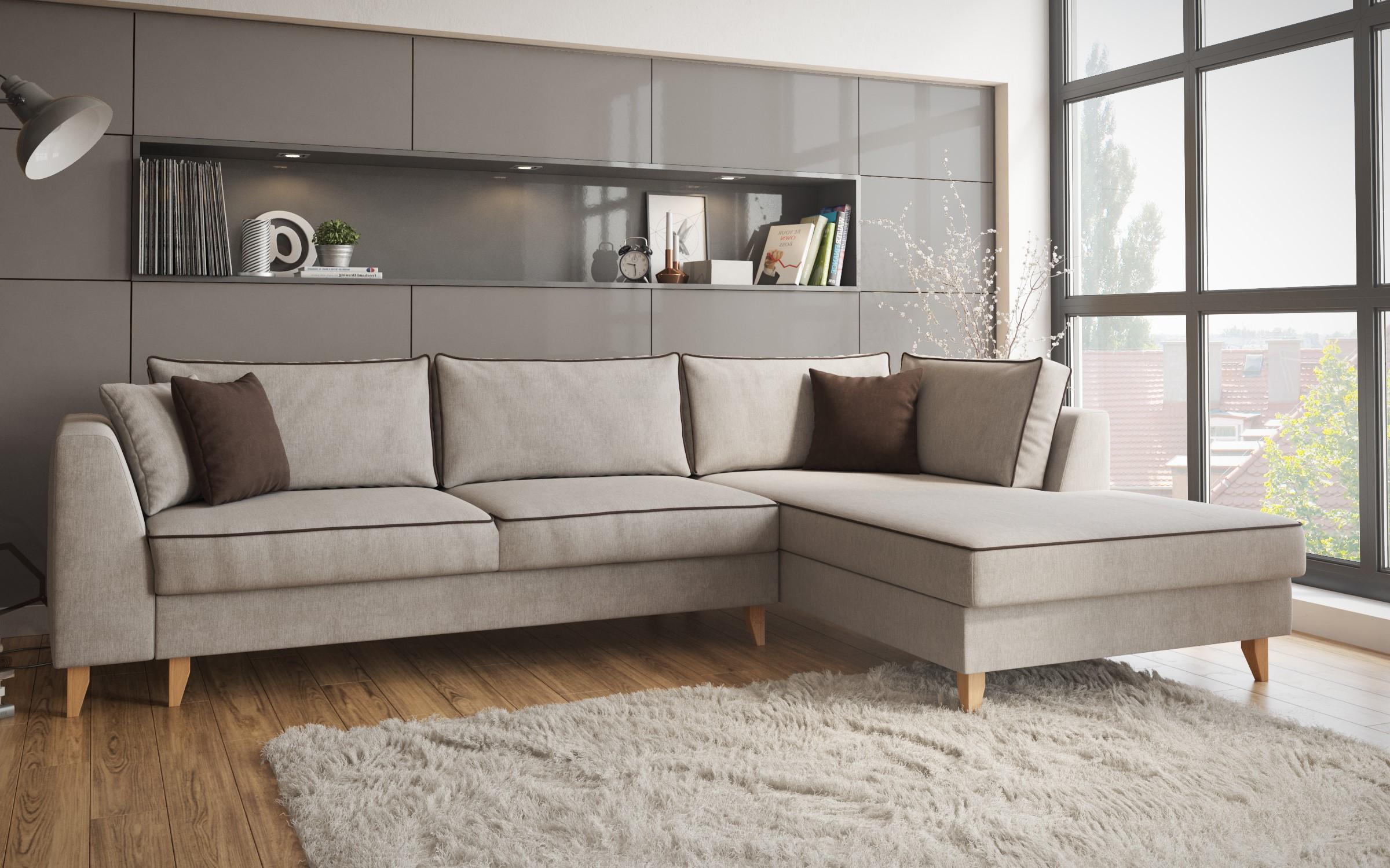 Extendable corner sofa Bologna, light beige + brown  3