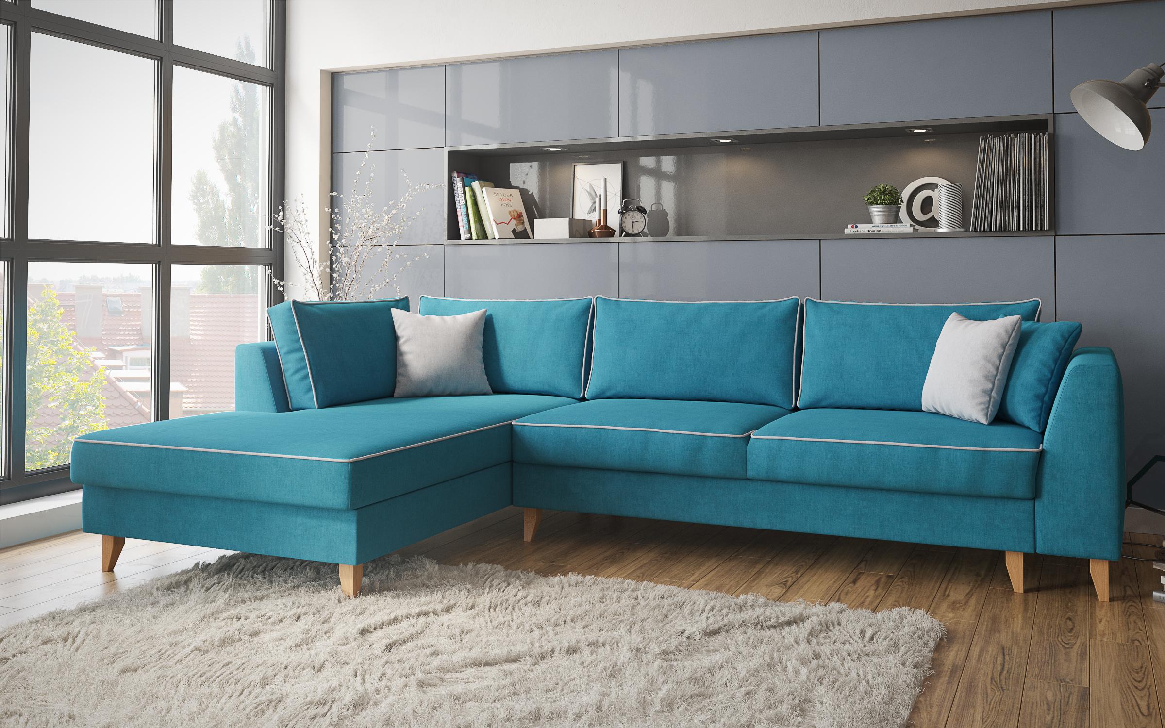 Extendable corner sofa Bologna, azure blue + light grey  3