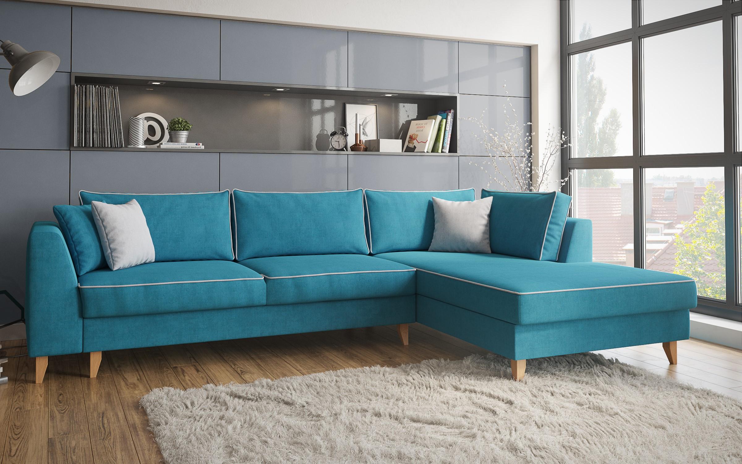 Extendable corner sofa Bologna, azure blue + light grey  3