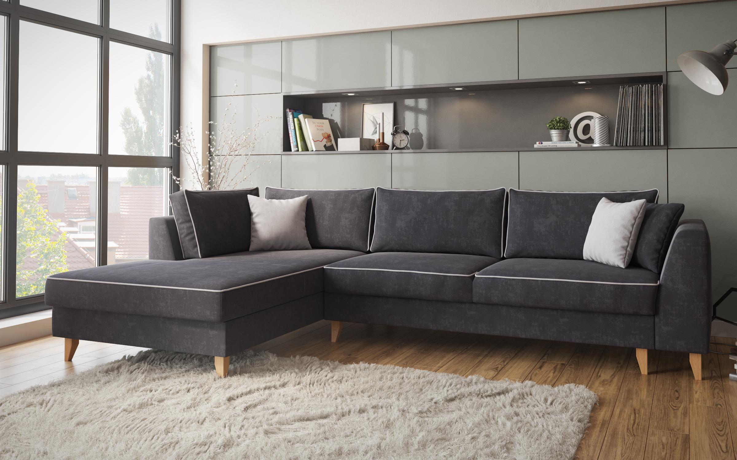 Extendable corner sofa Bologna, dark grey + light grey  3