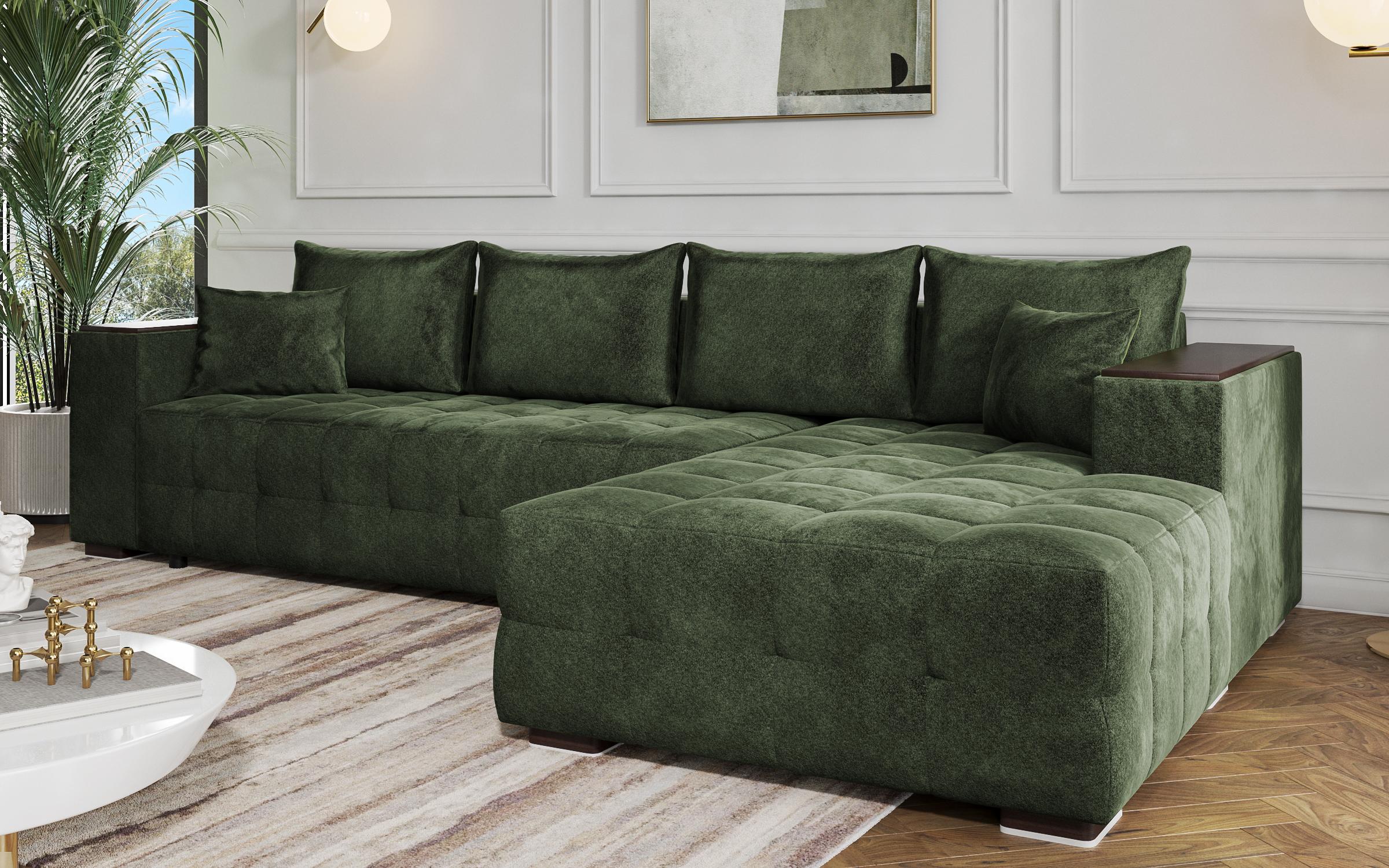 Extendable corner sofa with shelf armrest Melvin Spring, green  4