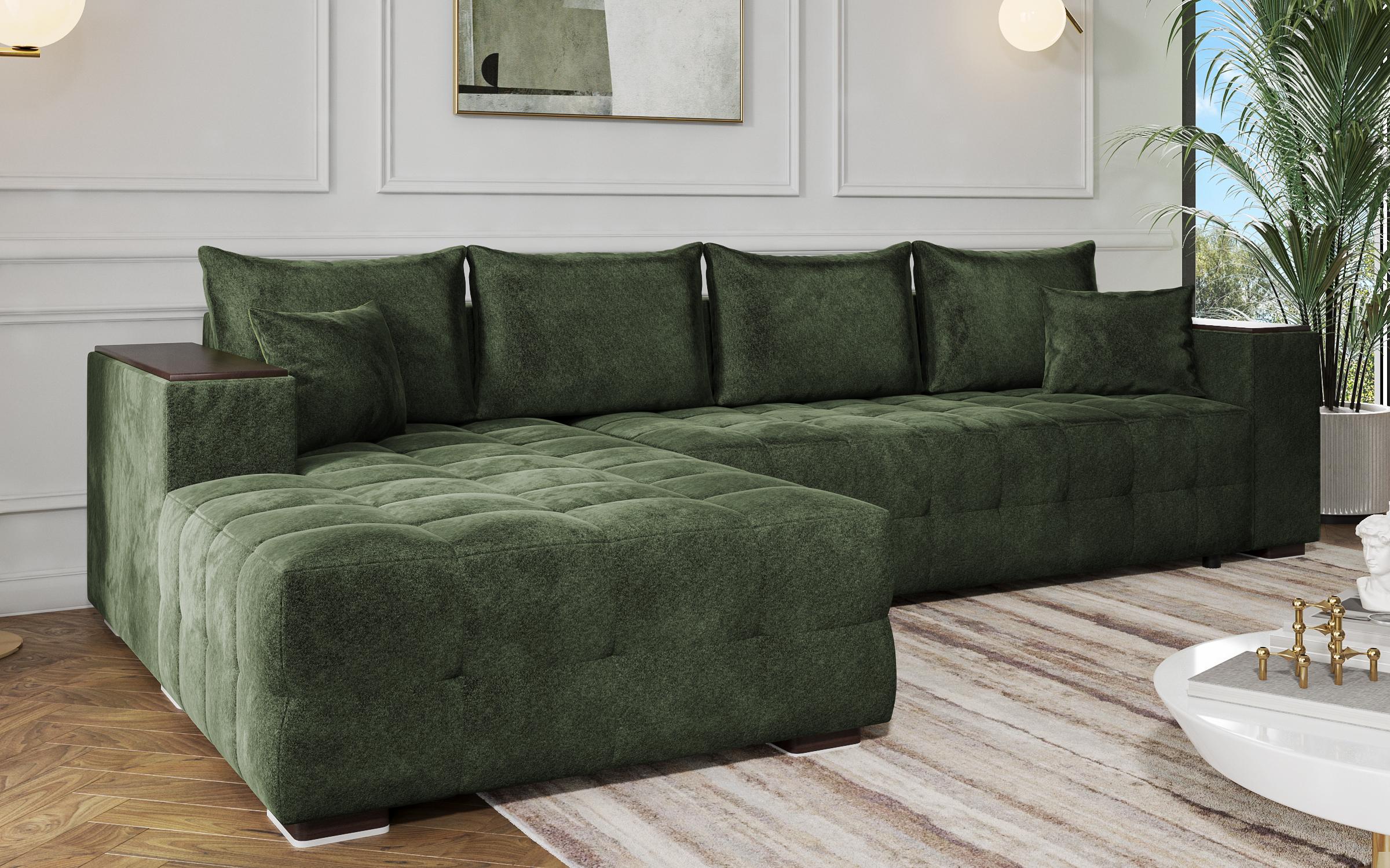 Extendable corner sofa with shelf armrest Melvin Spring, green  4