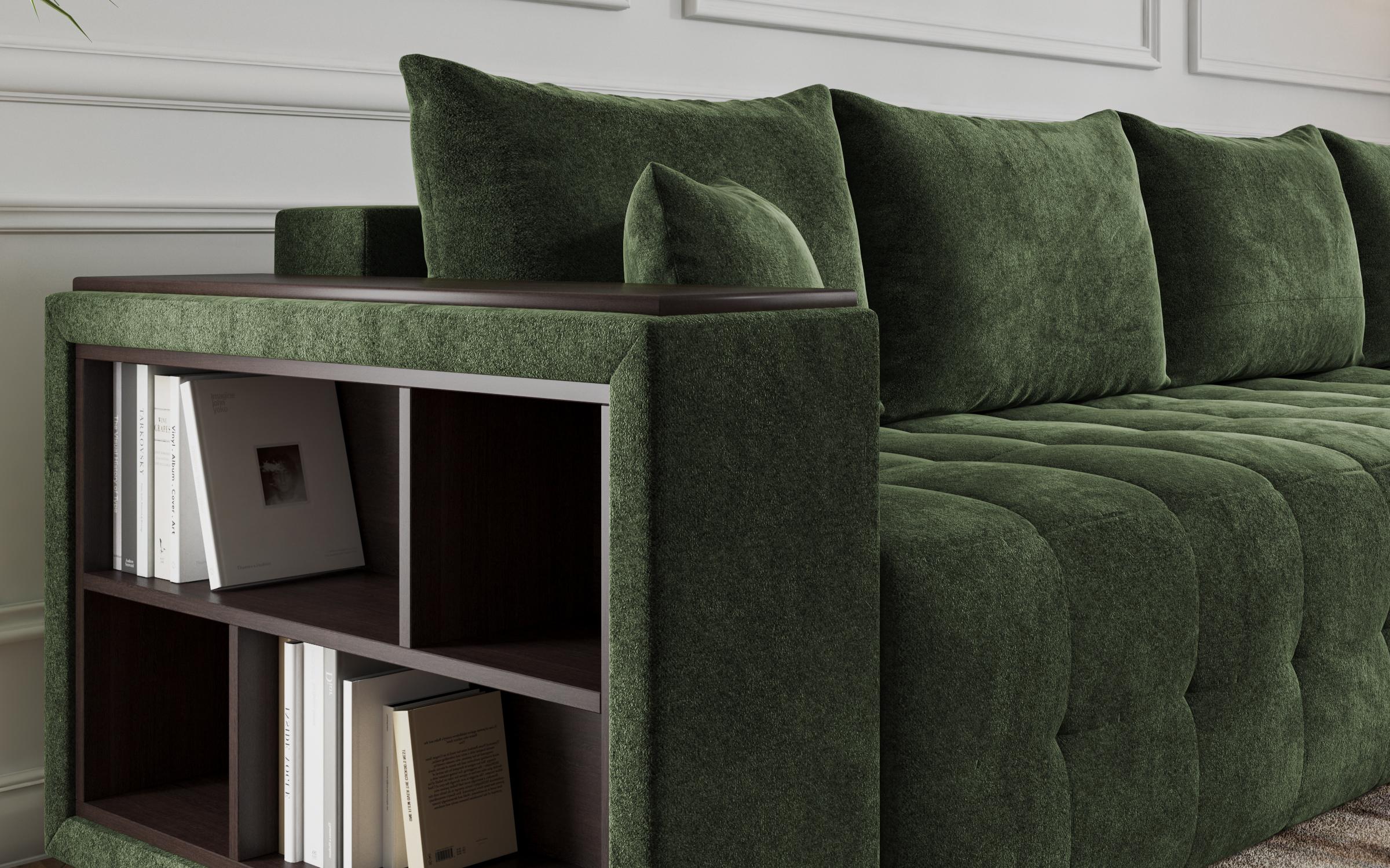 Extendable corner sofa with shelf armrest Melvin Spring, green  5