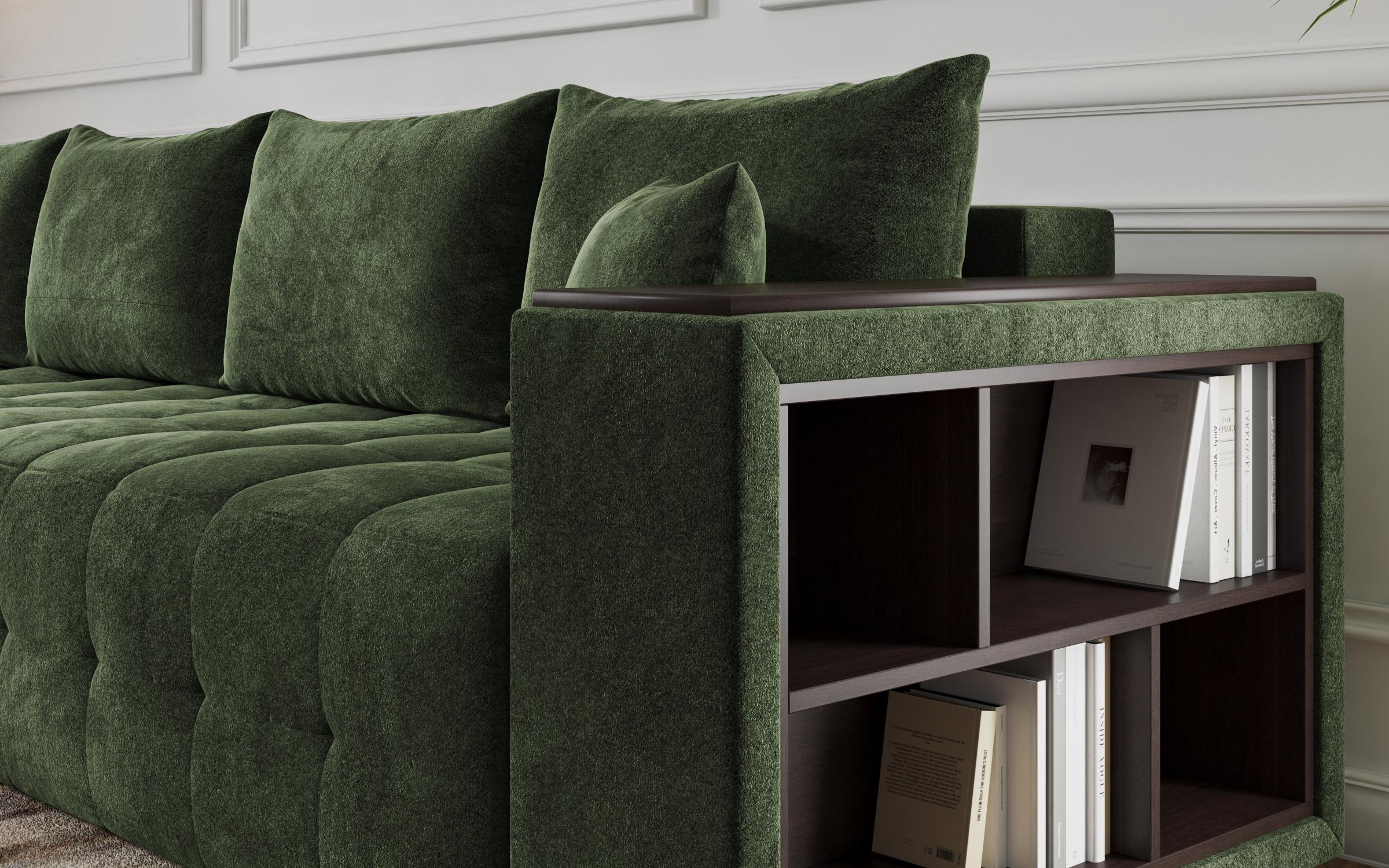 Extendable corner sofa with shelf armrest Melvin Spring, green  5