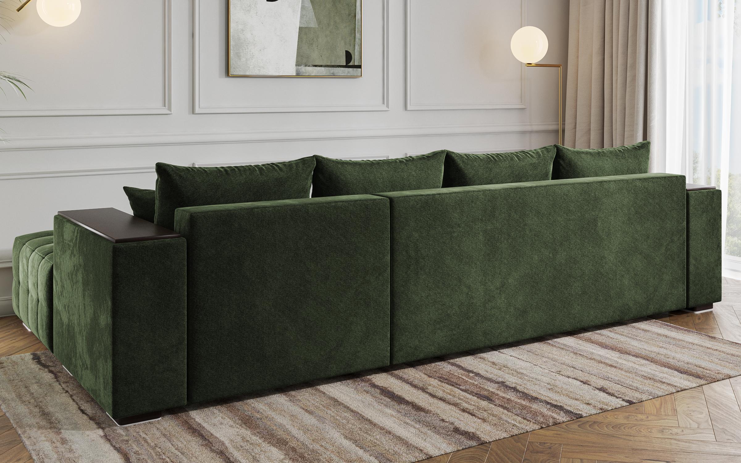 Extendable corner sofa with shelf armrest Melvin Spring, green  7