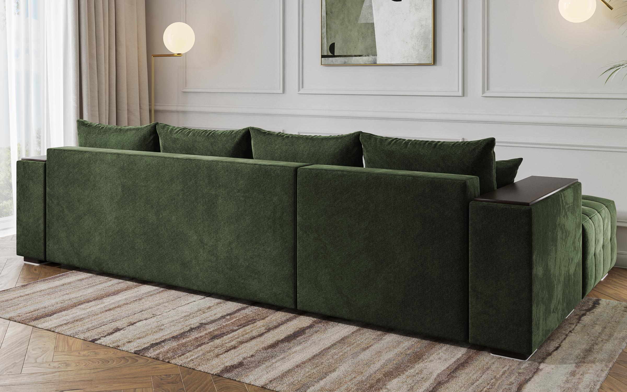 Extendable corner sofa with shelf armrest Melvin Spring, green  7